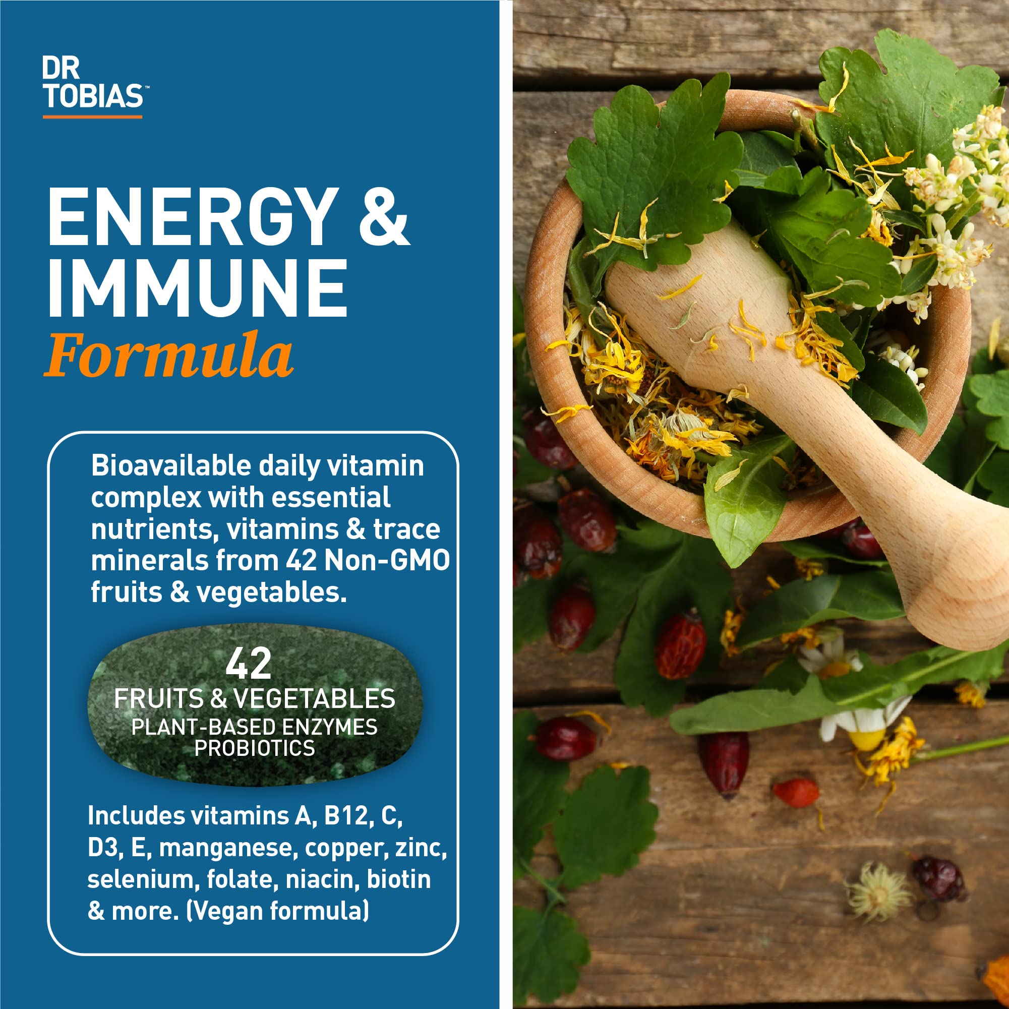 Dr. Tobias Adult Multivitamin for Women & Men, Energy & Immune Support from 42 Fruits