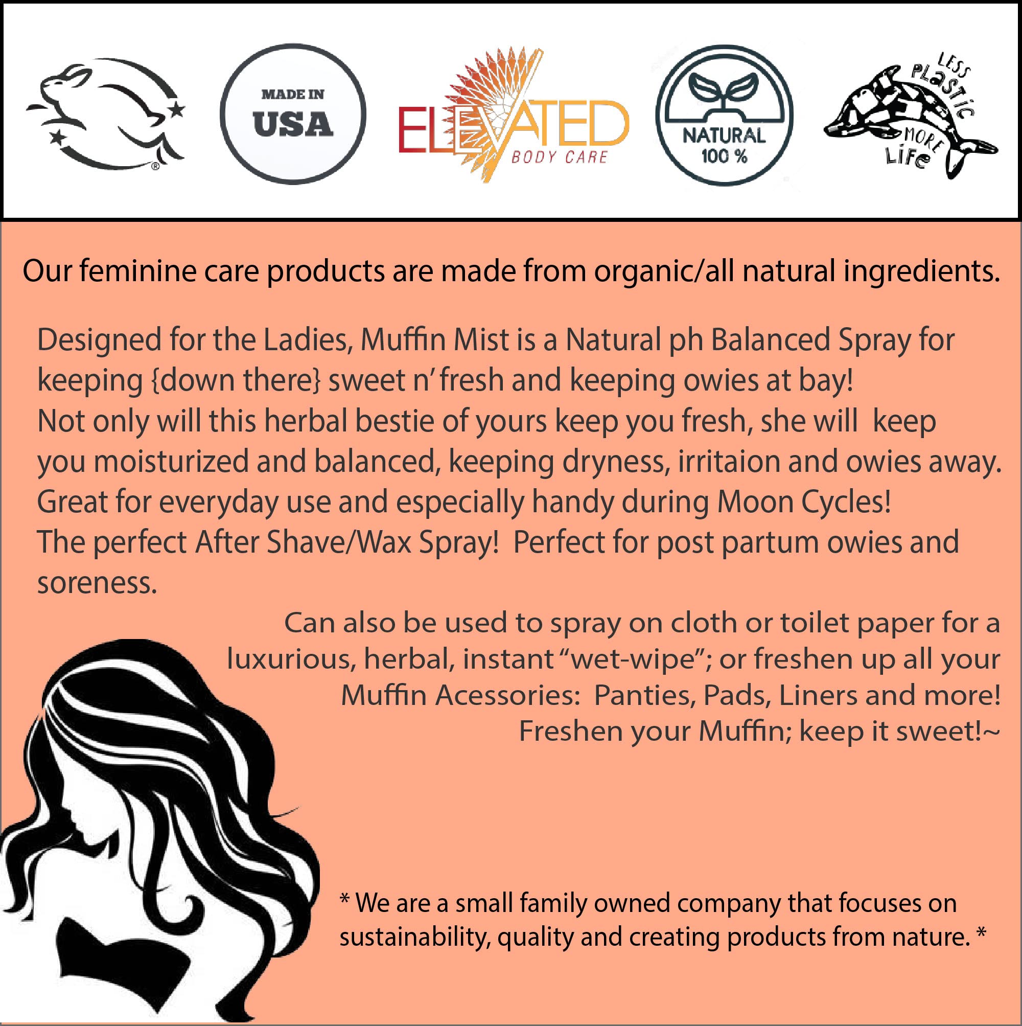 ELEVATED Muffin Mist – Organic Natural Feminine Spray| 5 Scents | Yoni Oil | Vegan | Herbal Infused Oil