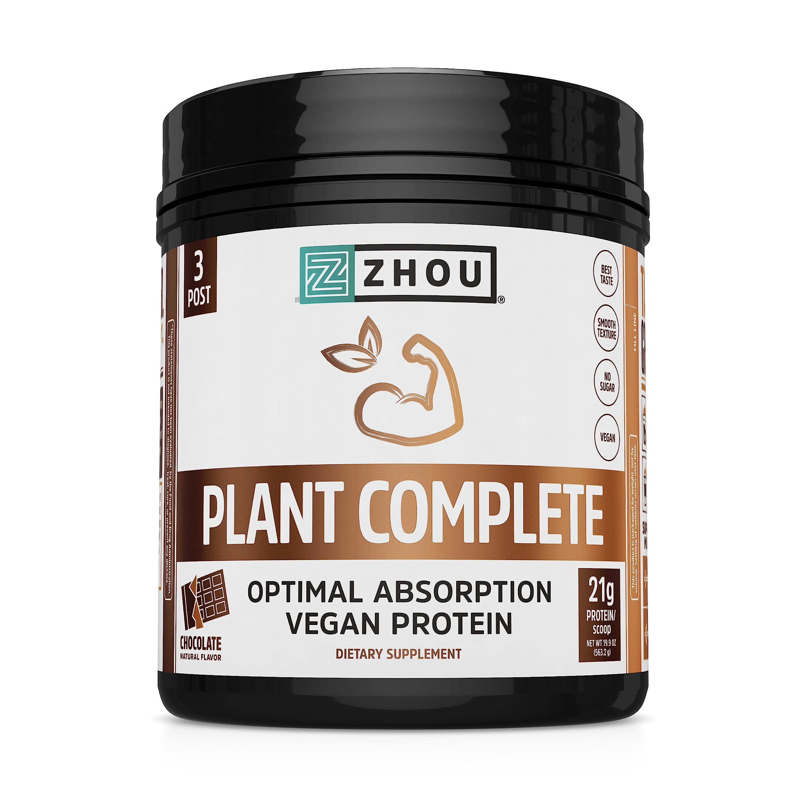Zhou Nutrition Plant Based Vegan Protein Powder, Best Absorption Digest Score, Complete 