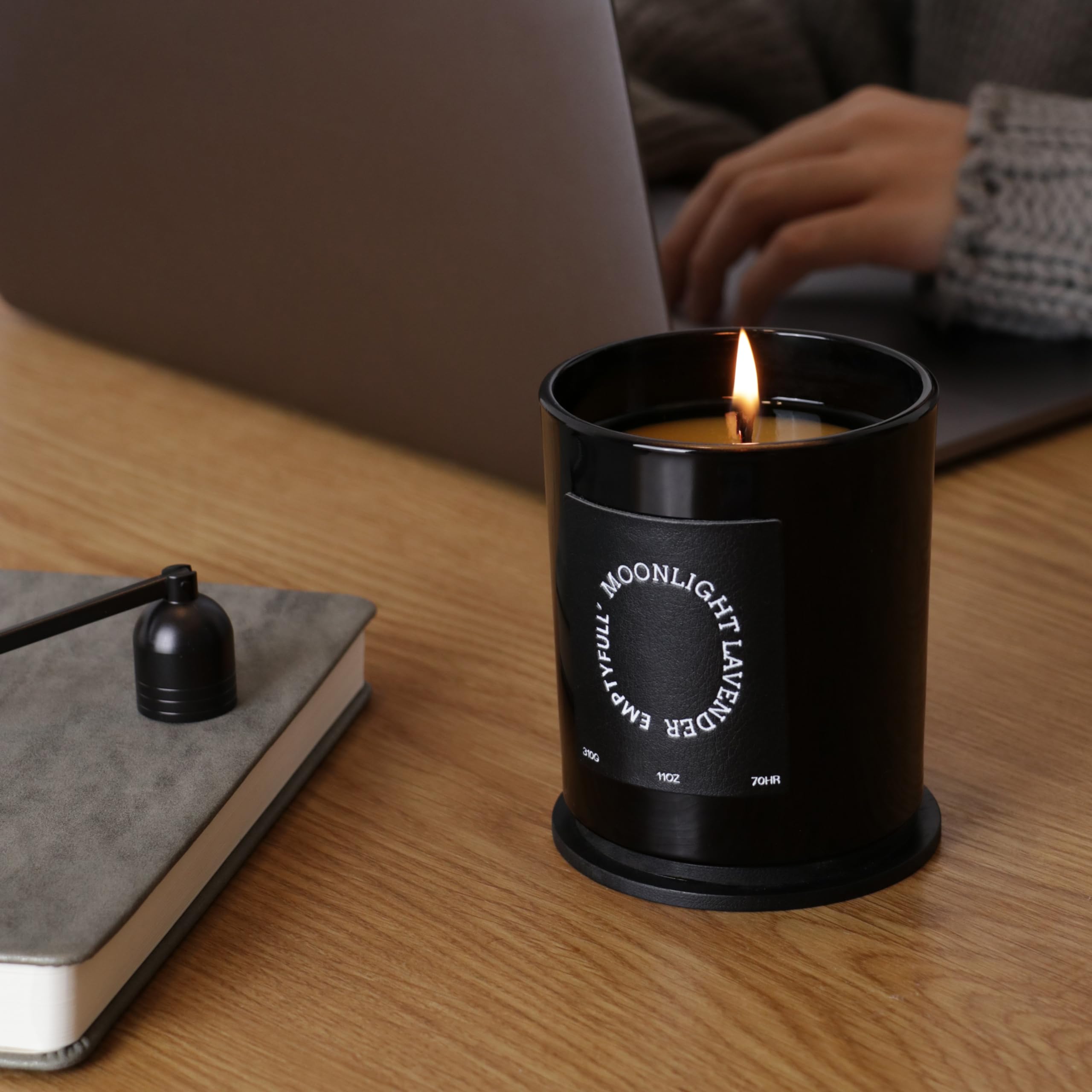 EMPTYFULL Lavender Scented Candles, Wood Wick, 11 oz Large Candle, Natural Soy Candles