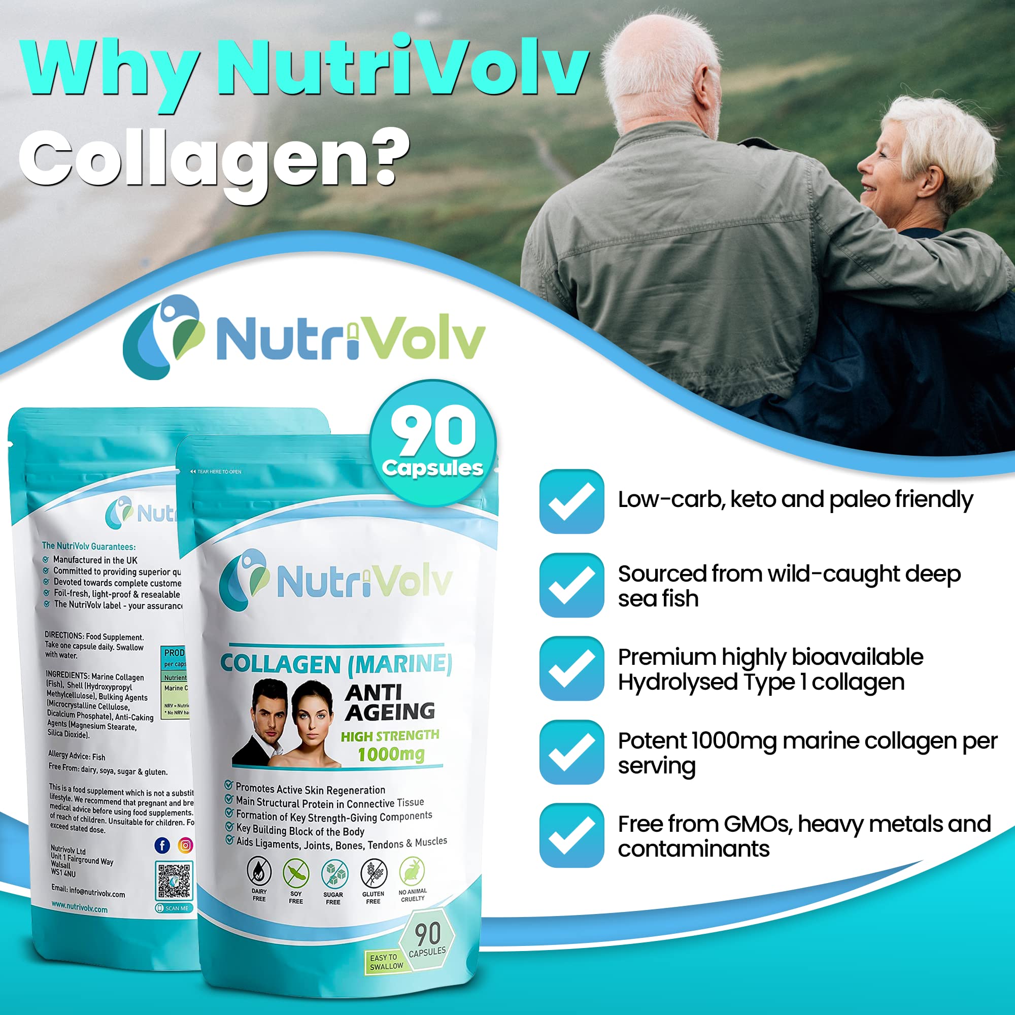 Nutrivolv Collagen Marine (1000mg) Supplement for Skin , Anti Ageing