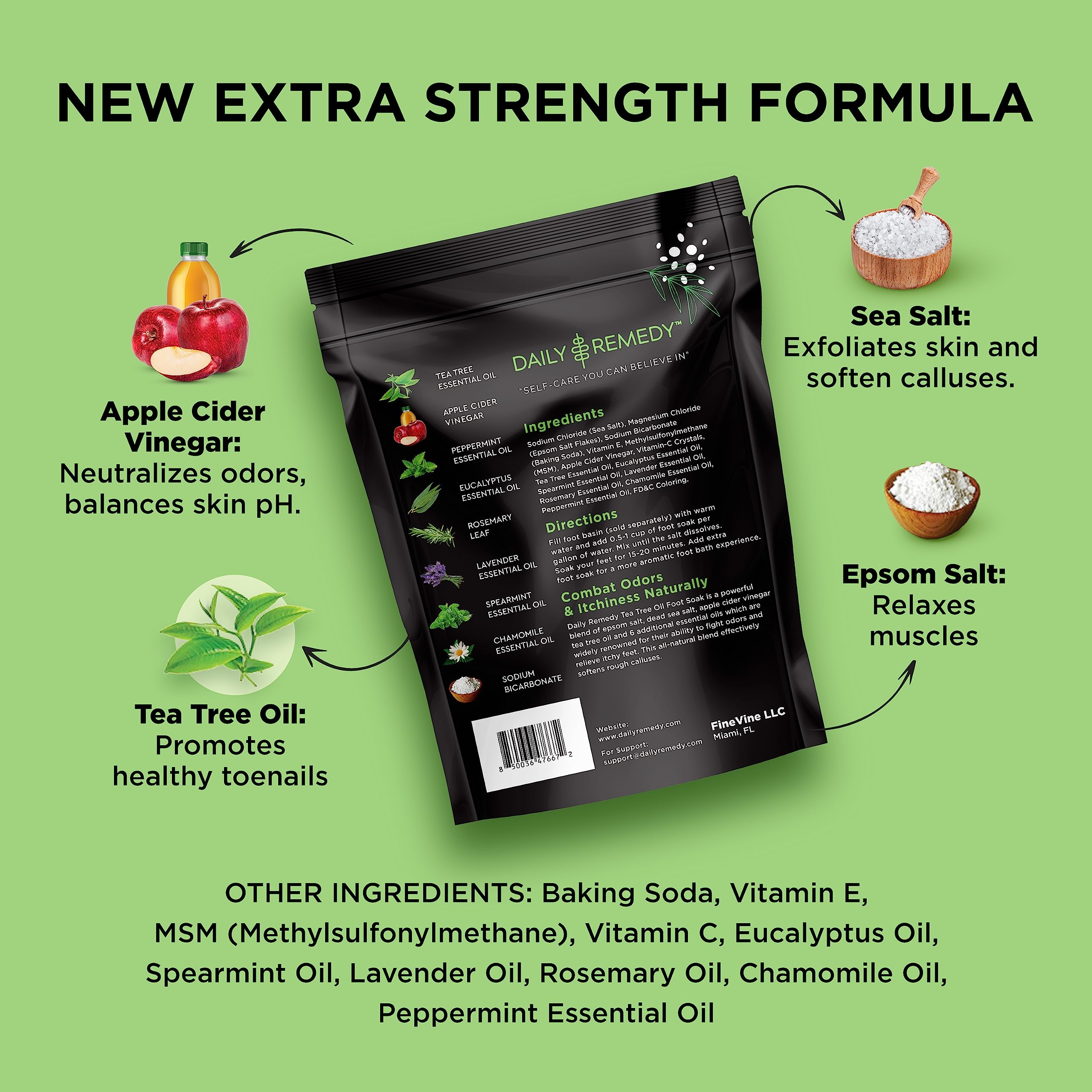 EXTRA STRENGTH Tea Tree Oil Foot Soak with Epsom Salt - Made in USA - for Toenails