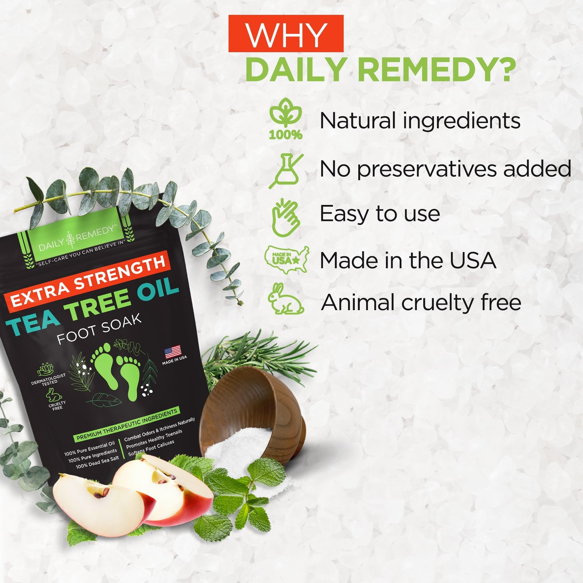 EXTRA STRENGTH Tea Tree Oil Foot Soak with Epsom Salt - Made in USA - for Toenails