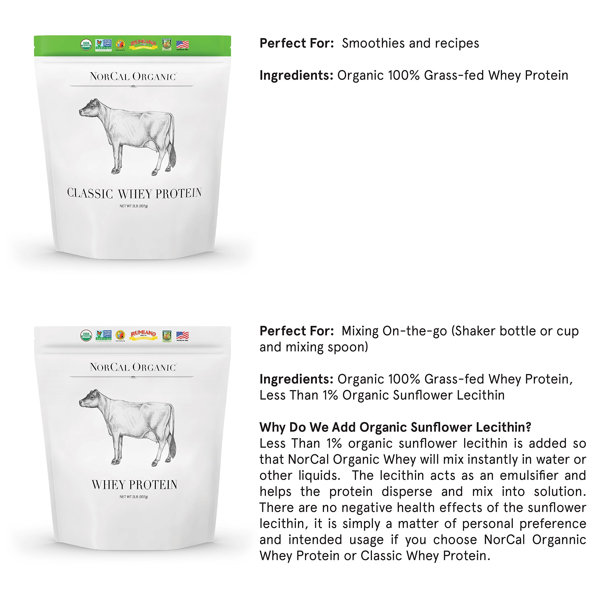 NorCal Organic Unflavored Whey Protein - 2lbs Bulk | 100% Grass-Fed, USDA Certified