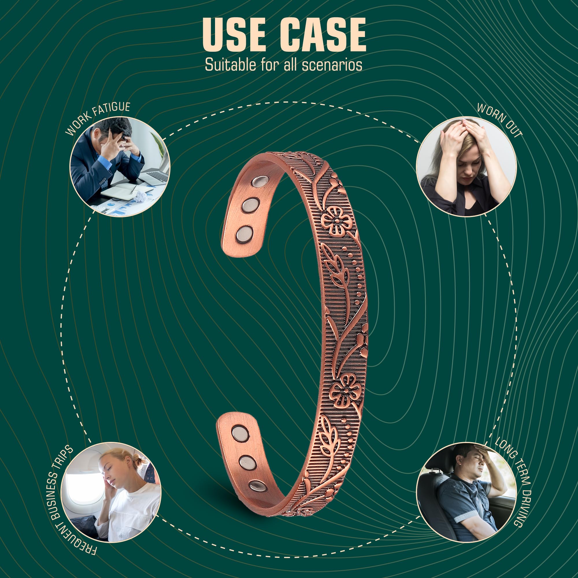 FASCIO Copper Bracelets and Copper Ring for Women Men,Adjustable Magnetic Lymphatic