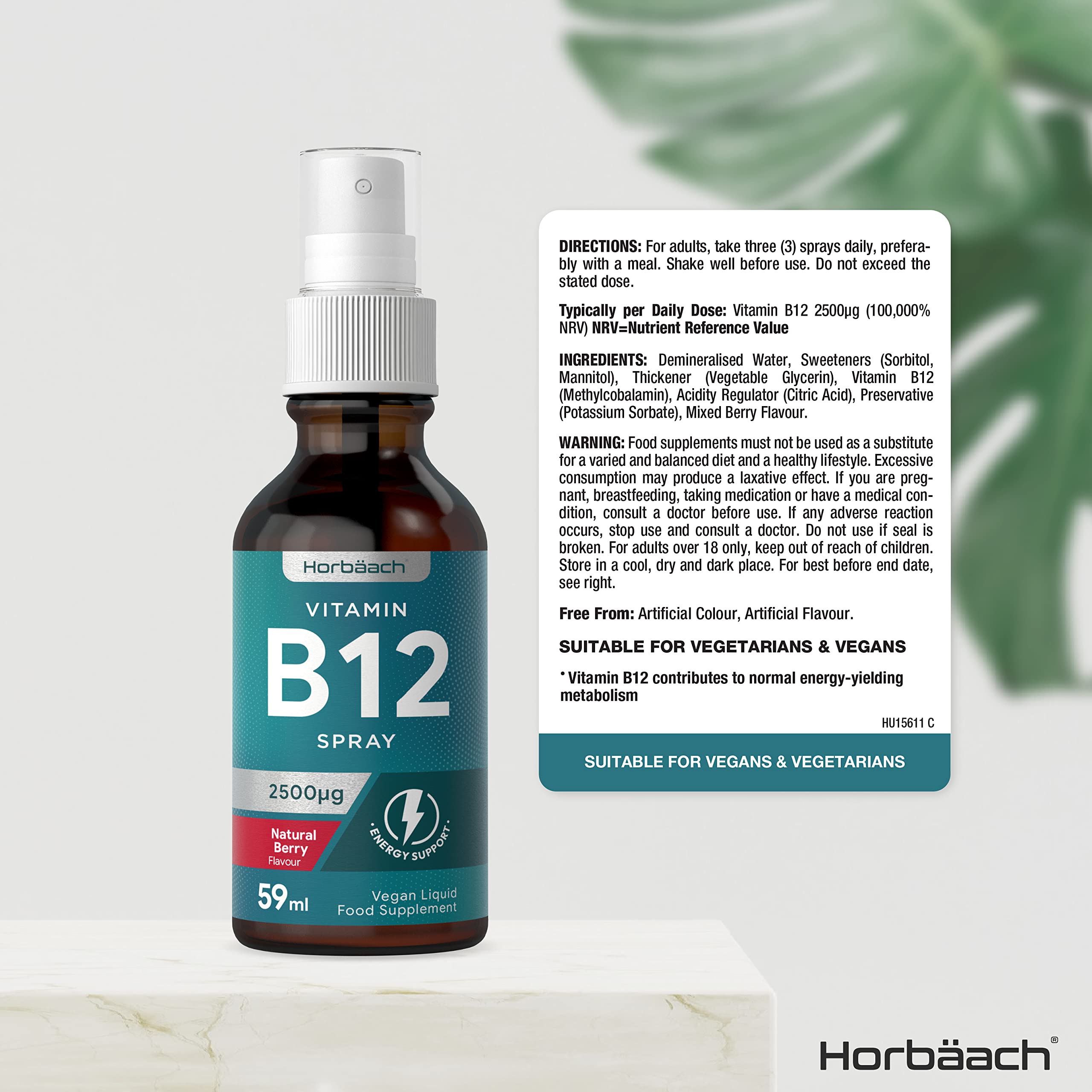 Vitamin B12 Spray 2500mcg | 59ml | High Strength Supplement | Natural Berry Flavour