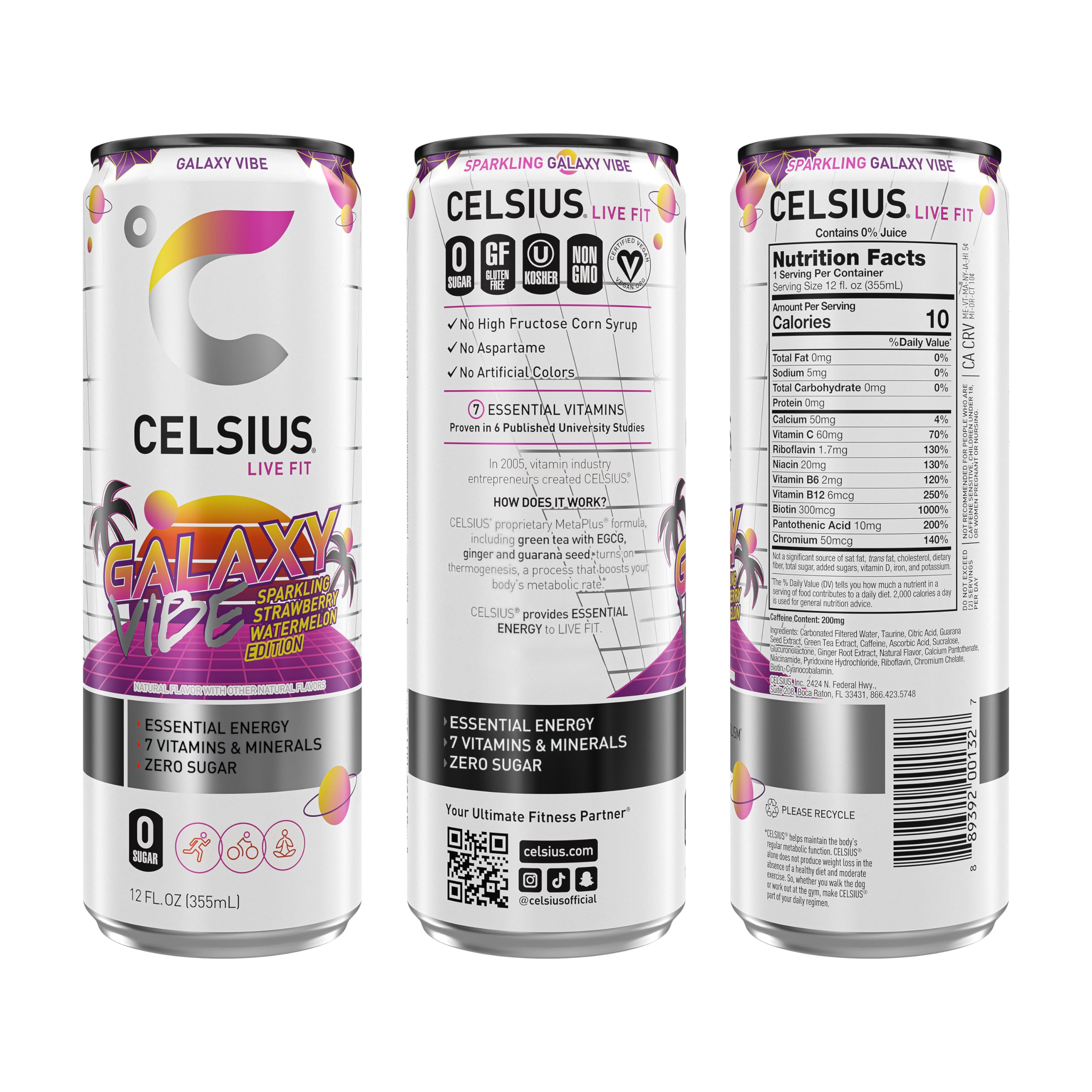 CELSIUS Sparkling Galaxy Vibe, Functional Essential Energy Drink 12 Fl Oz (Pack of 12)
