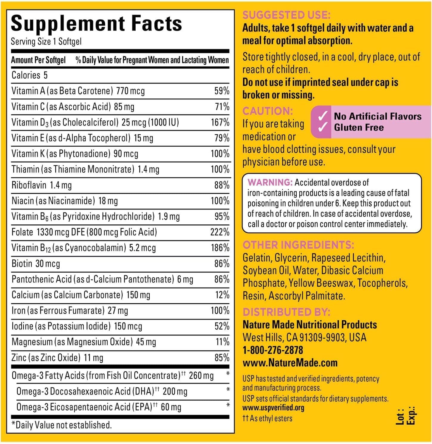 Nature Made Prenatal with Folic Acid + DHA, 200mg Prenatal Vitamin and Mineral Supplement