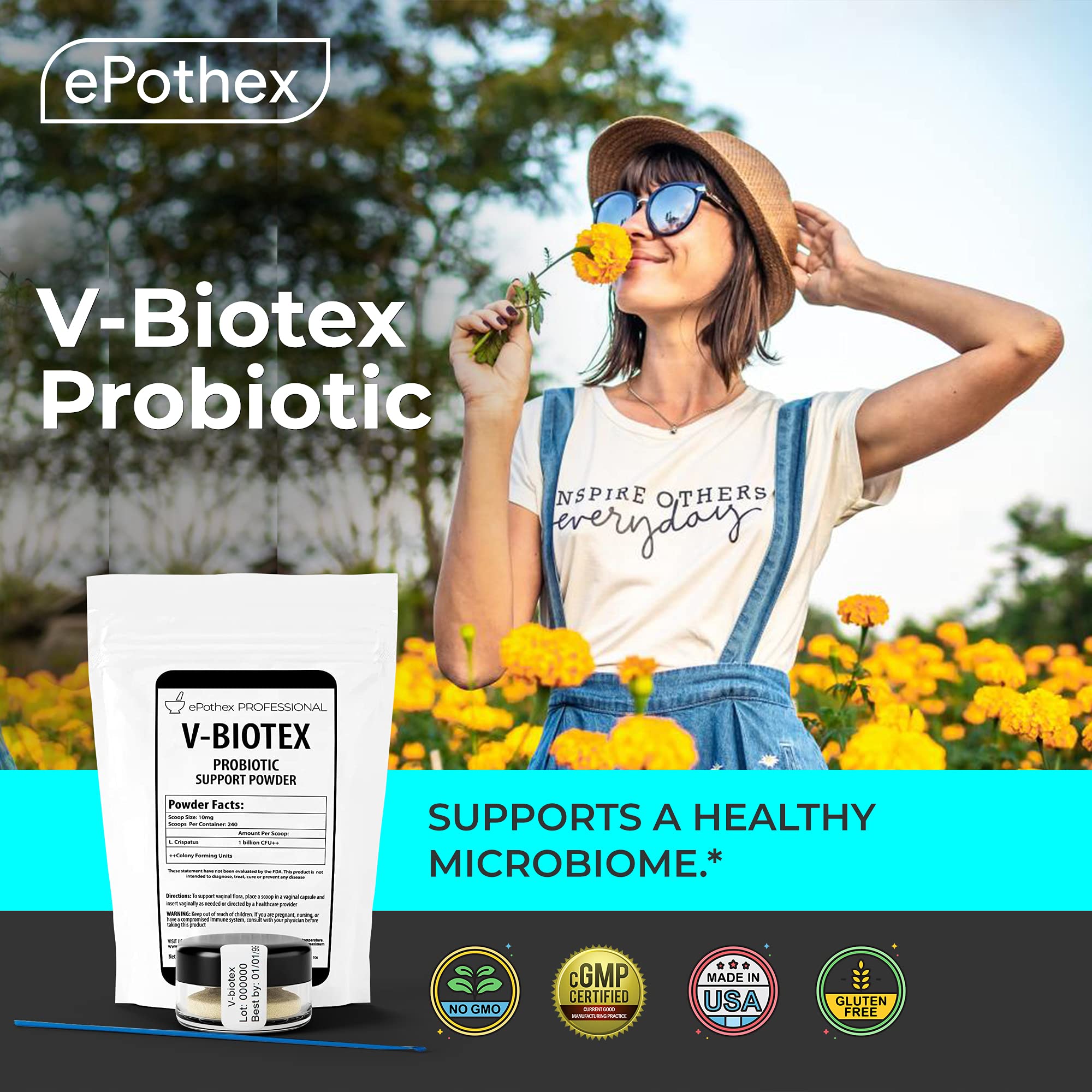 EPOTHEX V-Biotex - Pure L. Crispatus Probiotic Powder | Vaginal Probiotic | Promotes Vaginal & Urinary Health