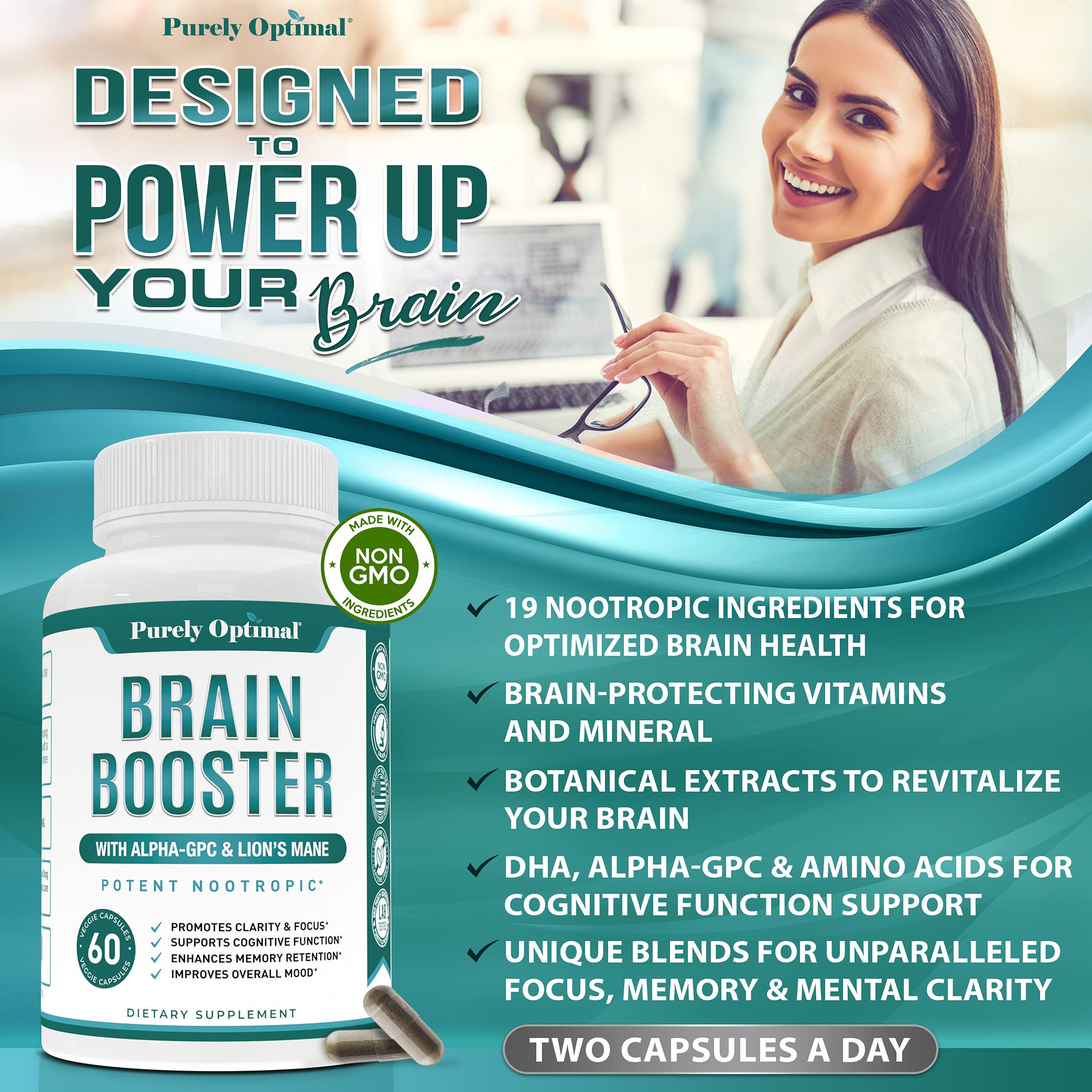 Premium Brain Supplement - Nootropic Brain Booster for Focus, Clarity, Improved Memory