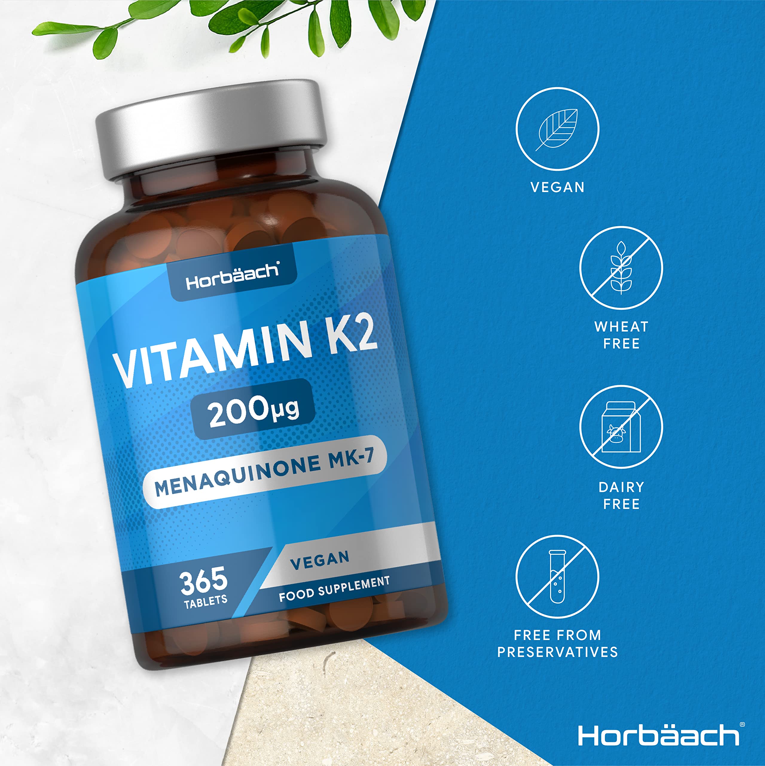 Vitamin K2 MK7 200ug | 365 Vegan Tablets | High Strength Menaquinone MK-7