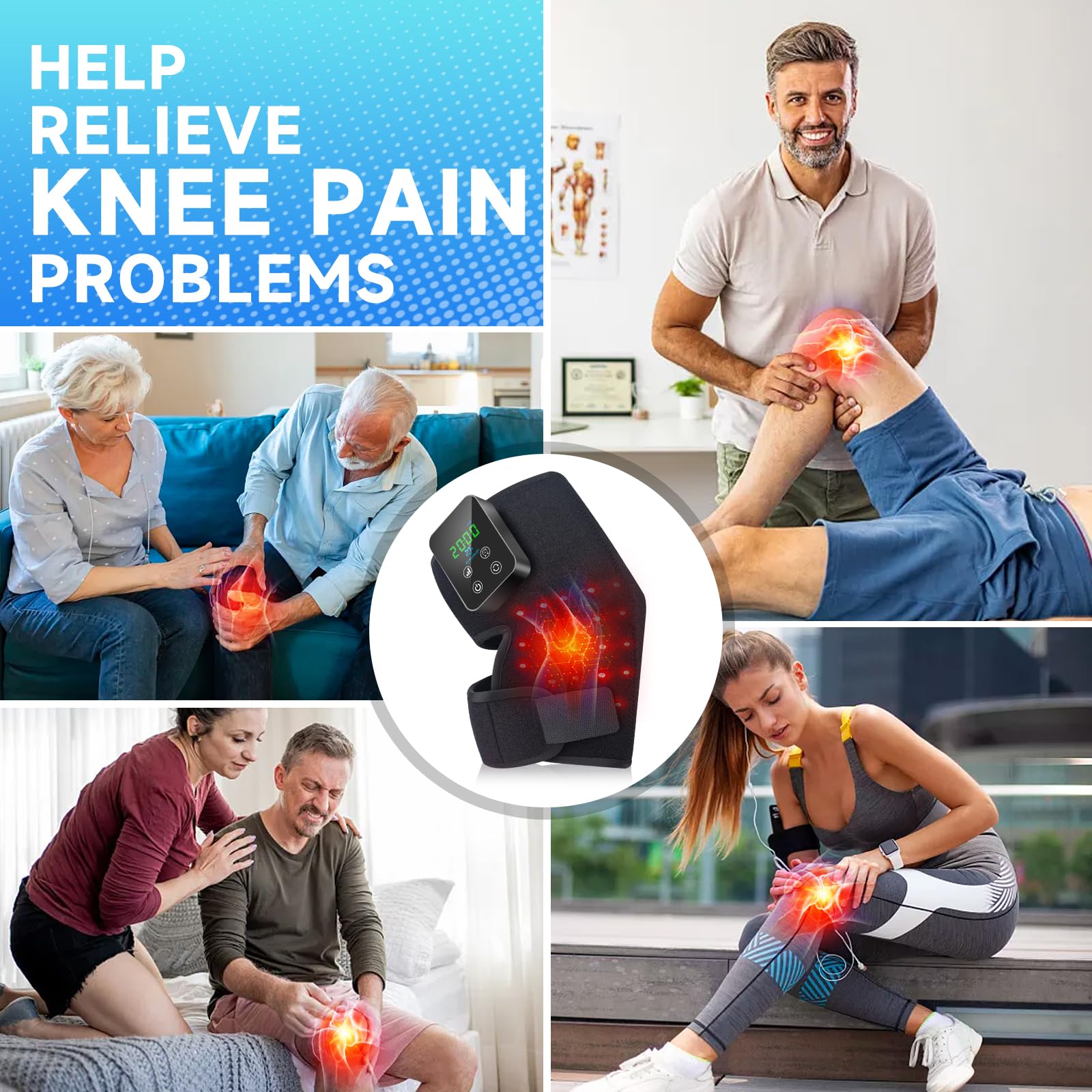Red Light Therapy Knee Brace: Pain Relief Infrared Heating Pad 72 LED Heat Lamp Pain Relief