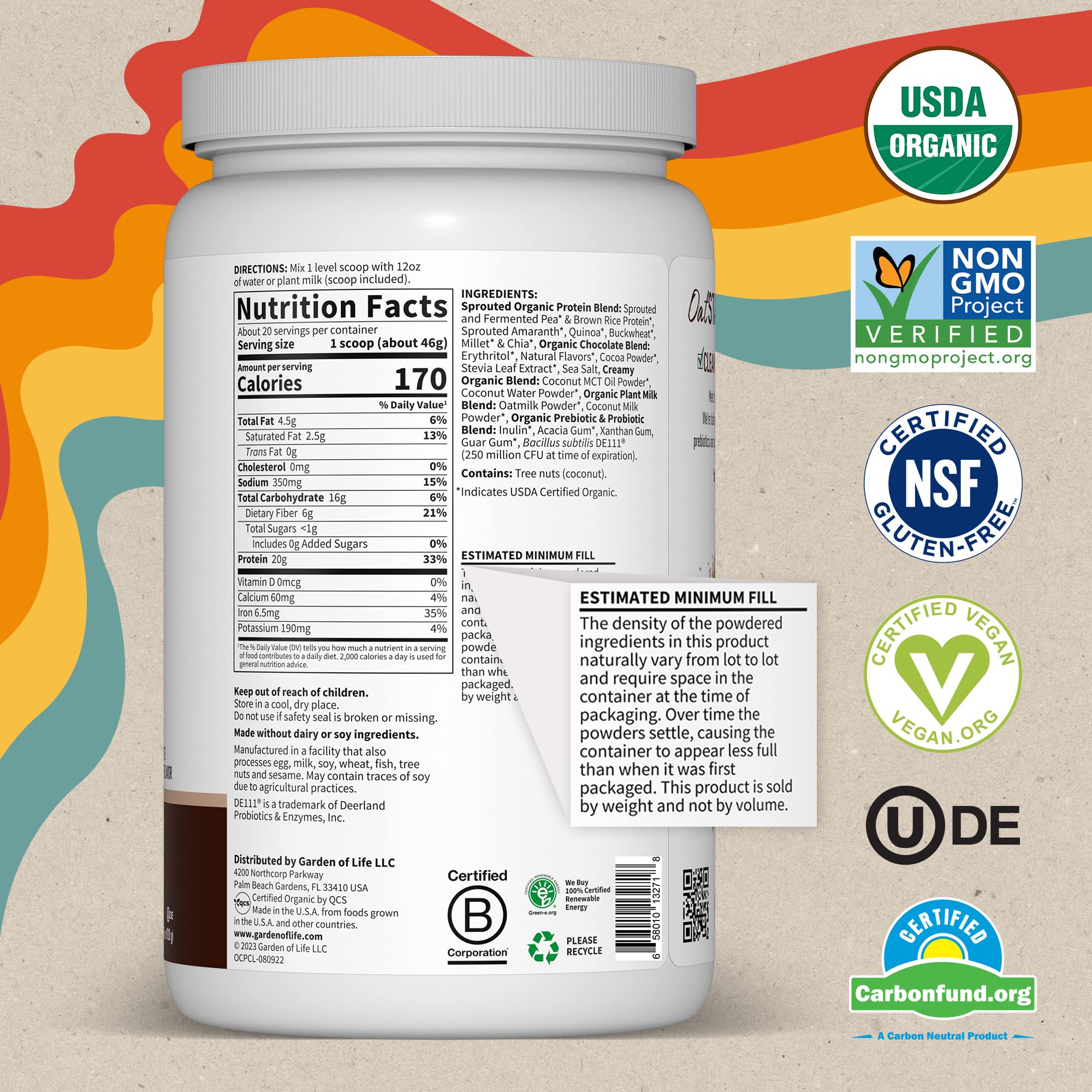 Garden of Life Creamy Organic Vegan Protein Powder + OatMilk, 20g Complete Plant