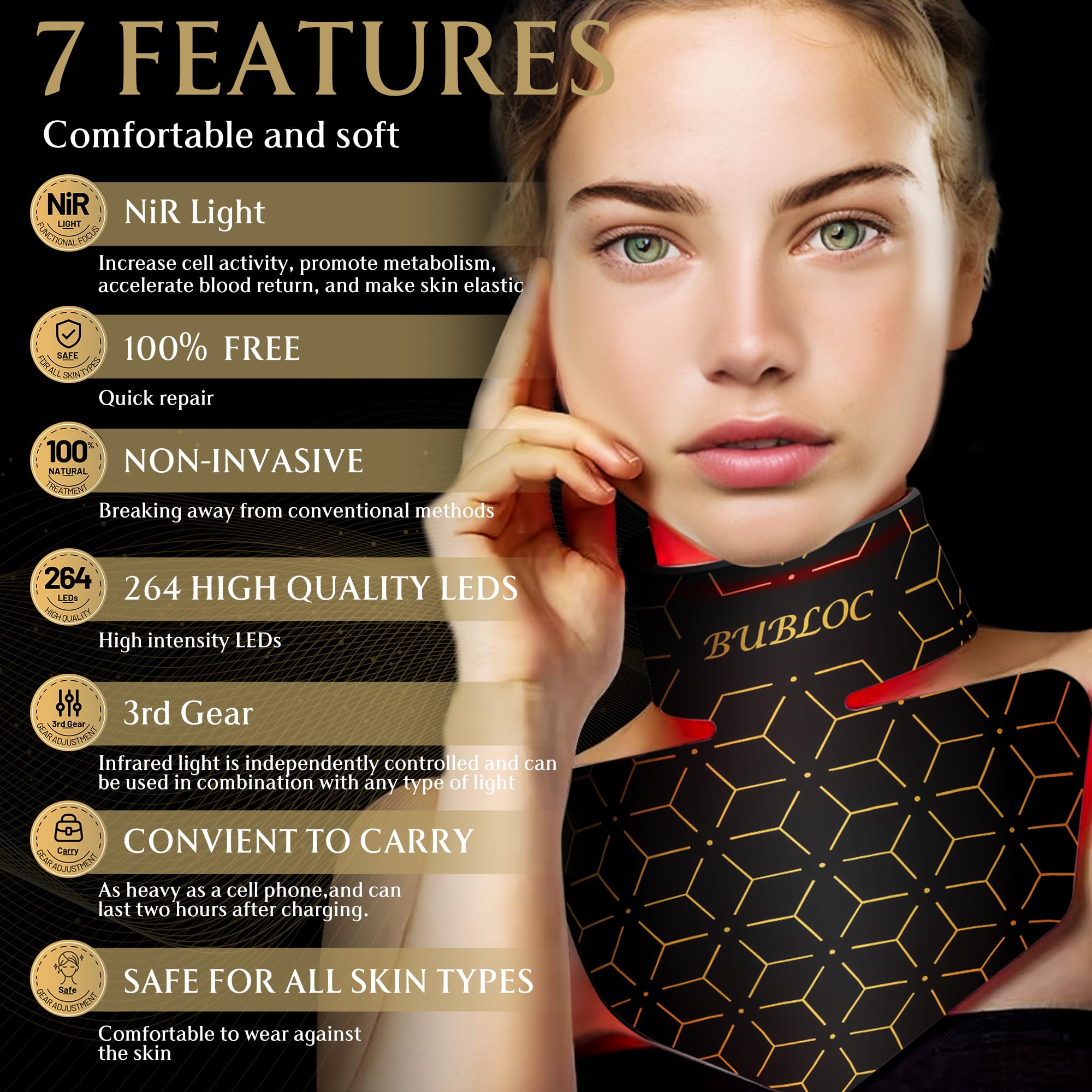 Upgraded Red Light Therapy Mask for Neck & Décolleté, 850 nm Wireless Infrared Light Therapy Suitable