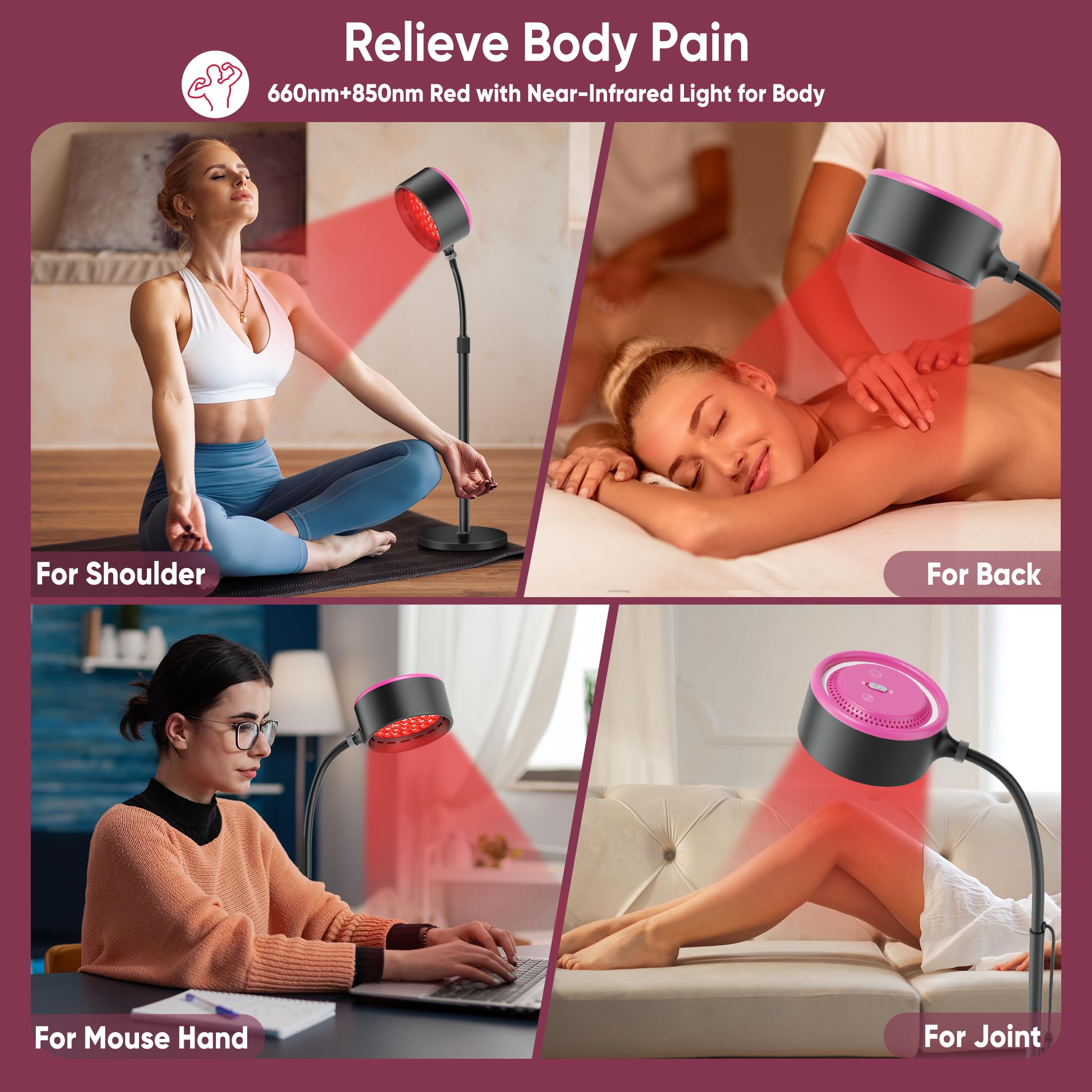 Caromolly Red Light Device Lamp, 660nm Red Light and 850nm Near-Infrared Light Combo