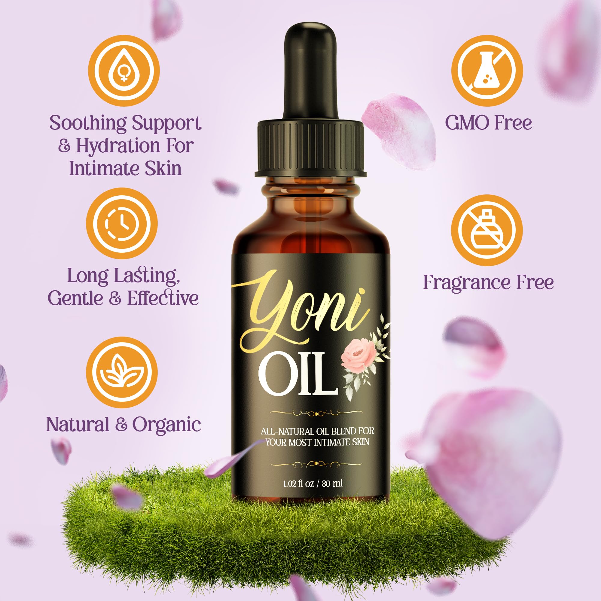 vibraxlabs Yoni Oil 1 Oz. Rose Scented Daily Feminine Wash Vulva Oil for pH Balance and Female Dryness