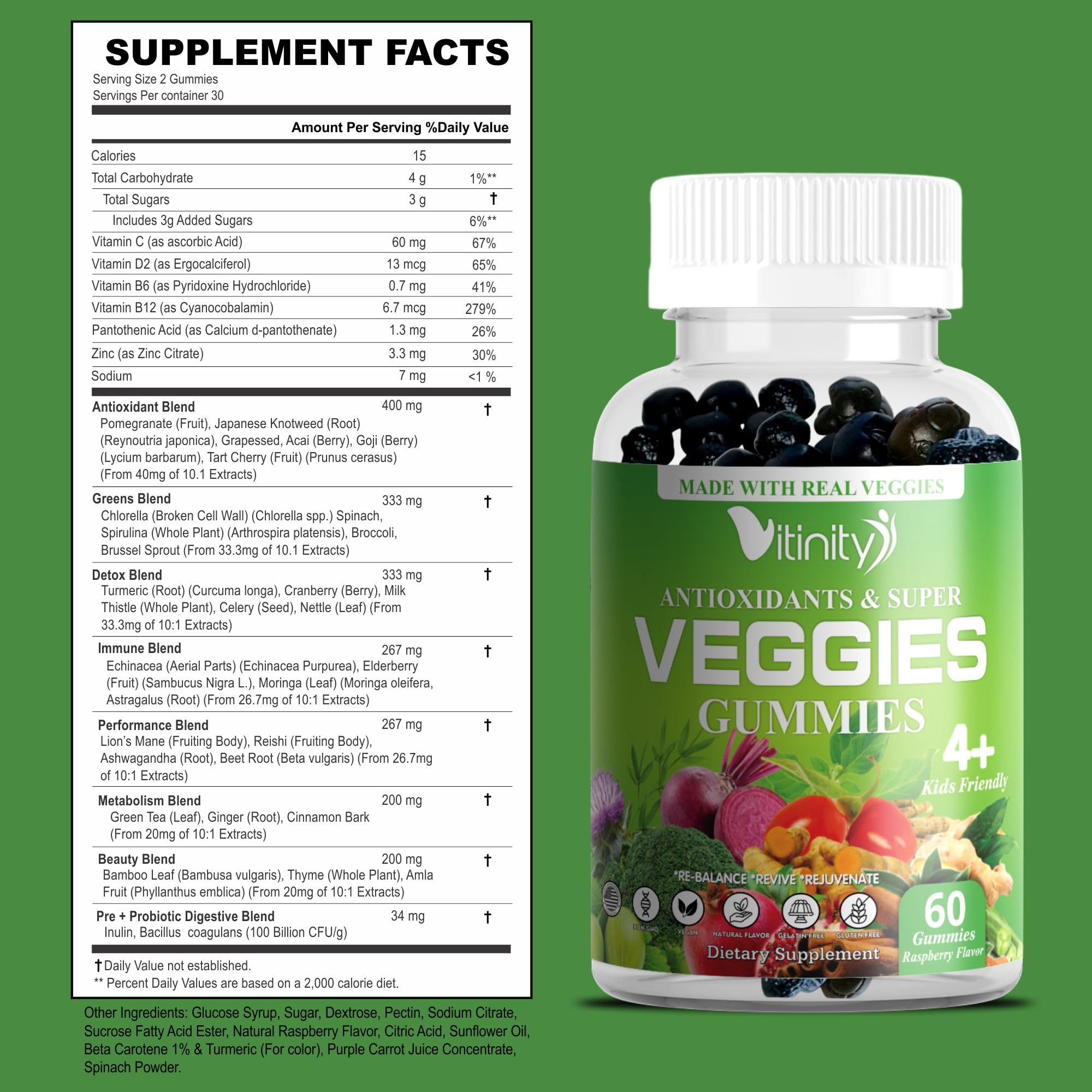 VITINITY Made with Real Super Veggies Delicious Gummy Supplement,Men,Women & Kids