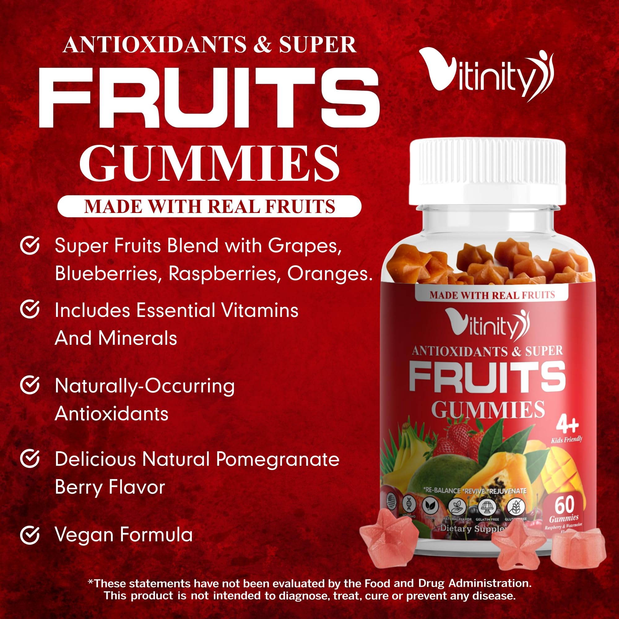 VITINITY Made with Real Fruit-Real Veggie Gummies-Superfood Vegetable Vitamin Sup