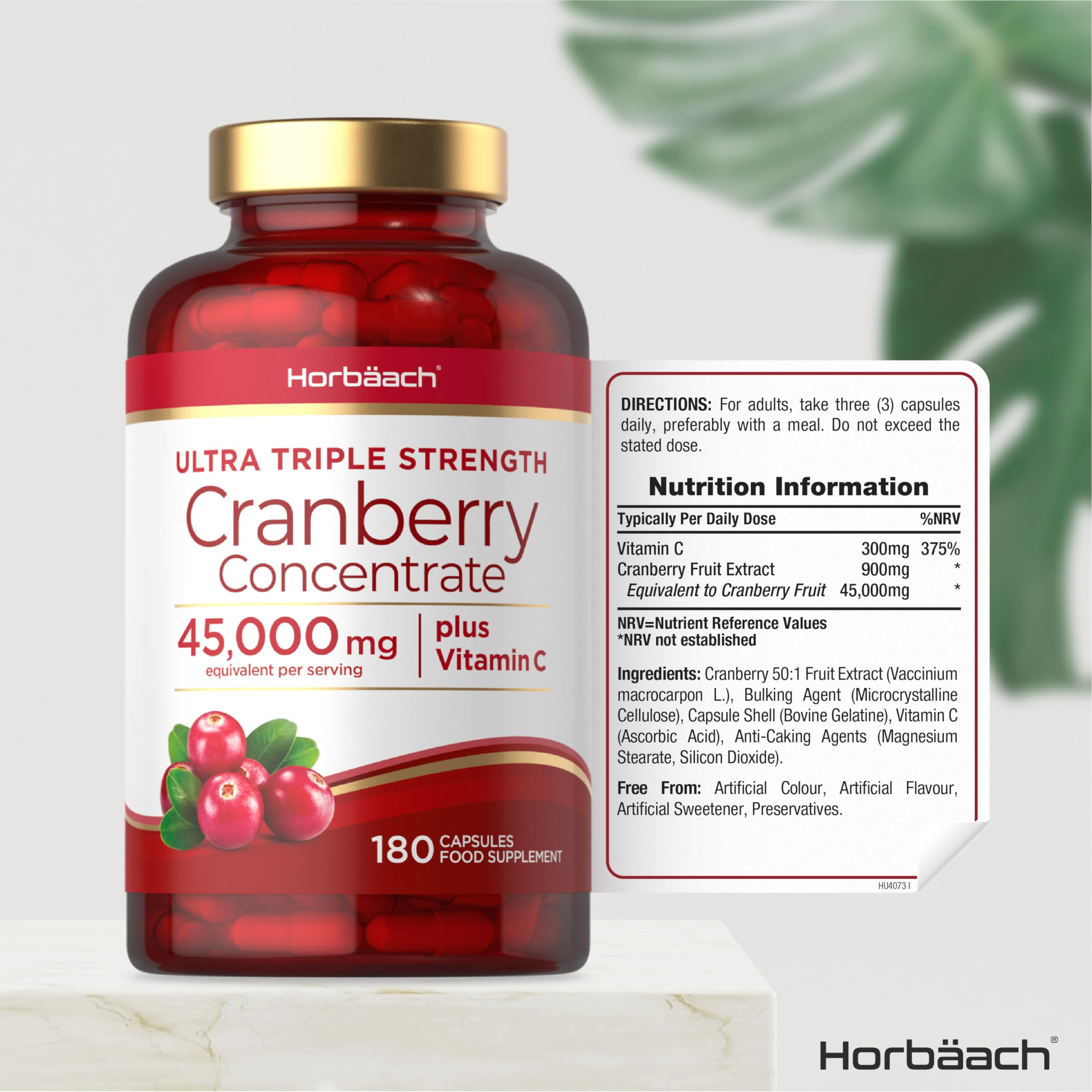 Cranberry Capsules 45,000 mg | High Strength Cranberry Extract with Vitamin C