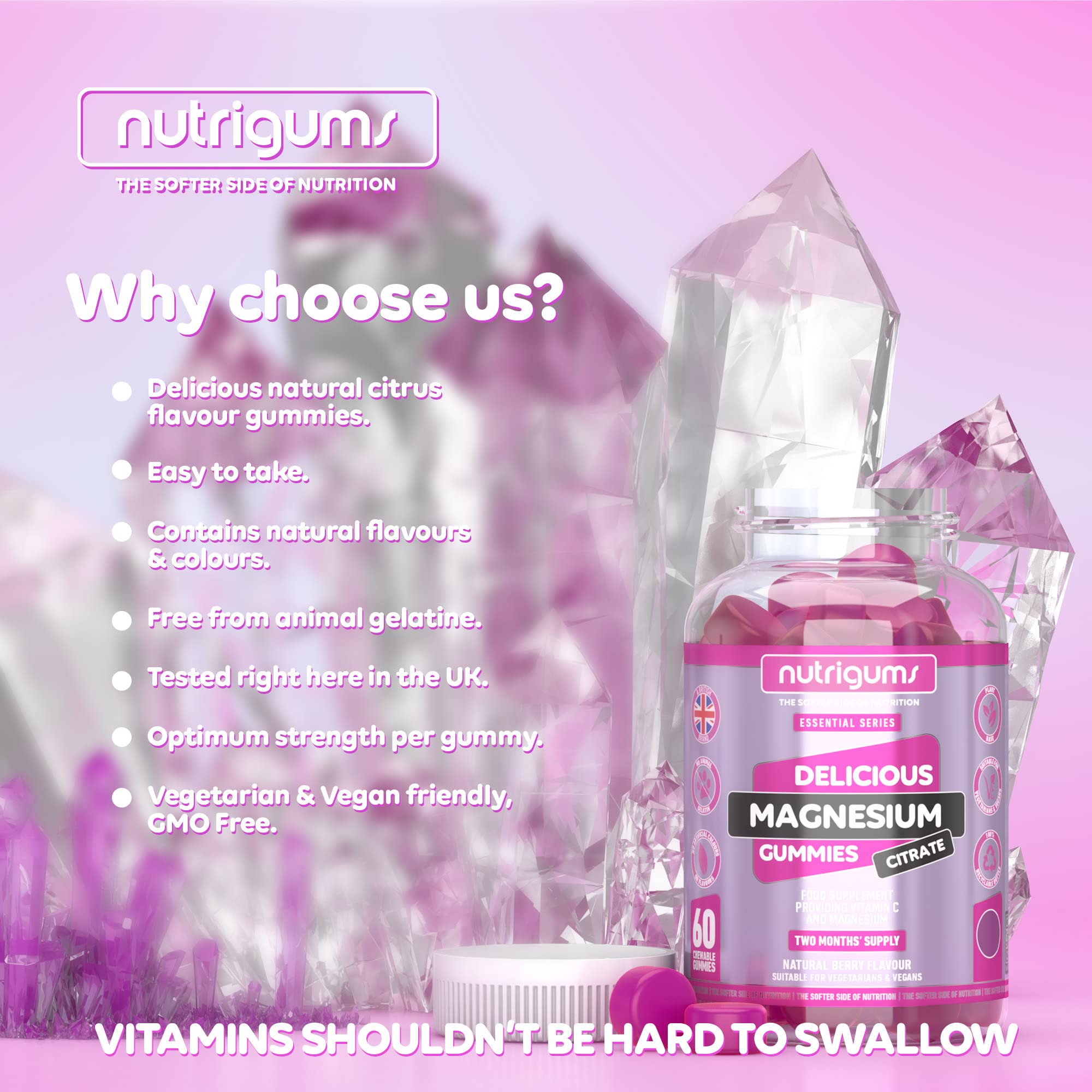 Magnesium Citrate 1250mg & Vitamin C Gummy | Mixed Berry Flavour | 60 Vegan Gummies