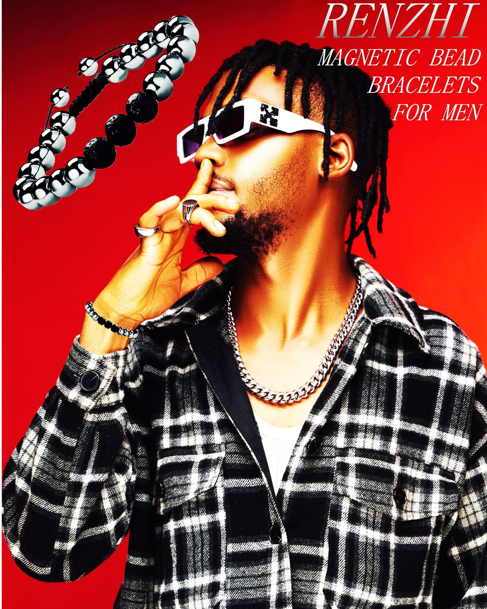 RENZHI-Magnetic Hematite Bracelet–Beaded Magnetic Bracelets for Men and Women