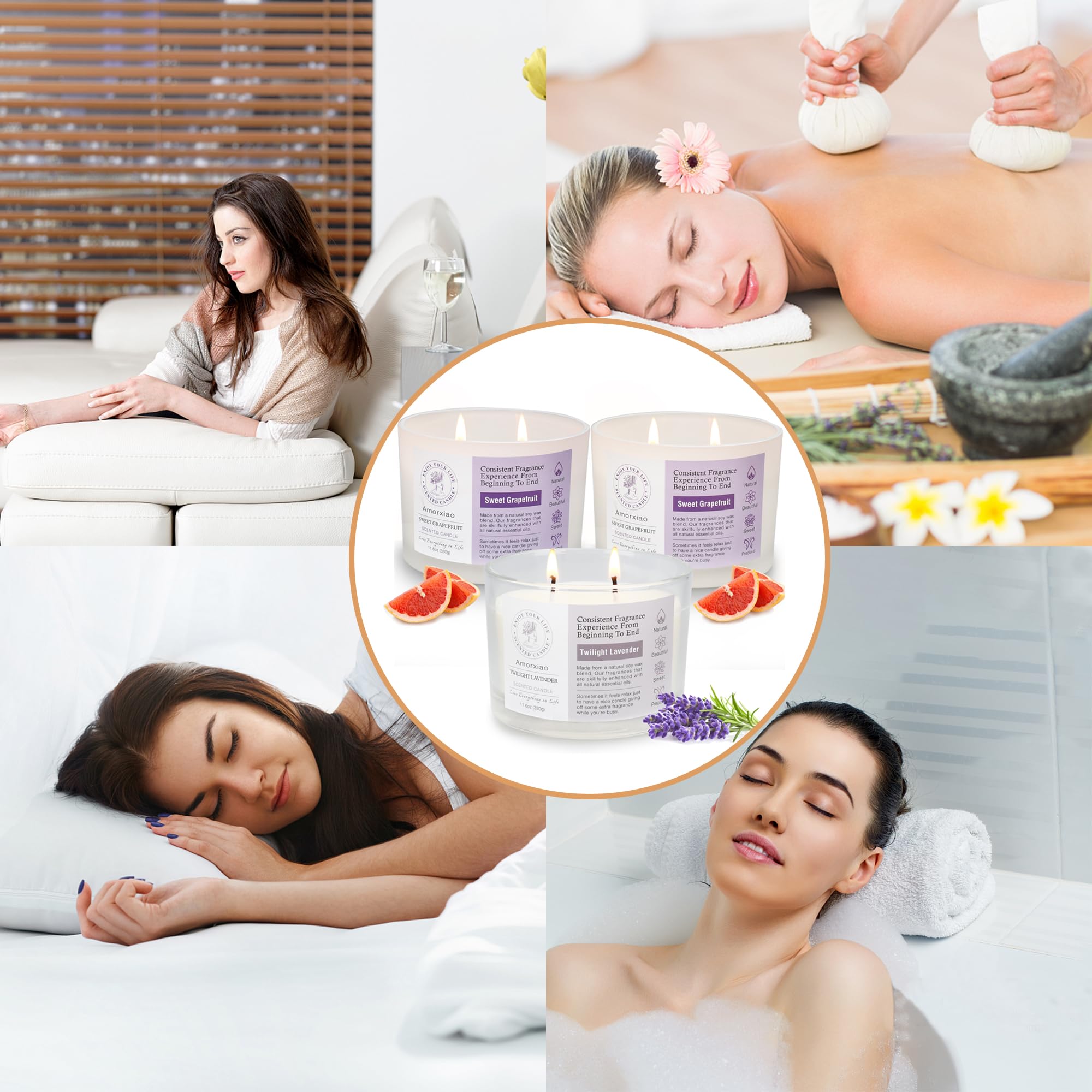 3 Pack Candles for Home Scented, 34.8 oz 240 Hour Long Lasting Candles Set, Grapefruit &Lavender
