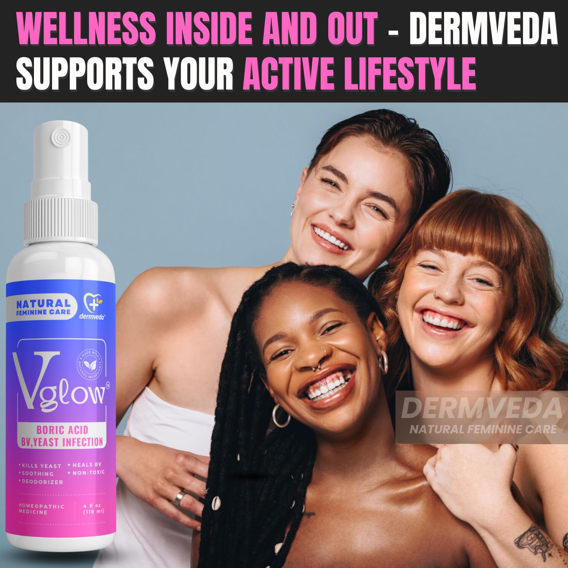 Dermveda Boric Acid BV Relief for Women - Natural Yeast Infection, Odor, Itch Relief Solution