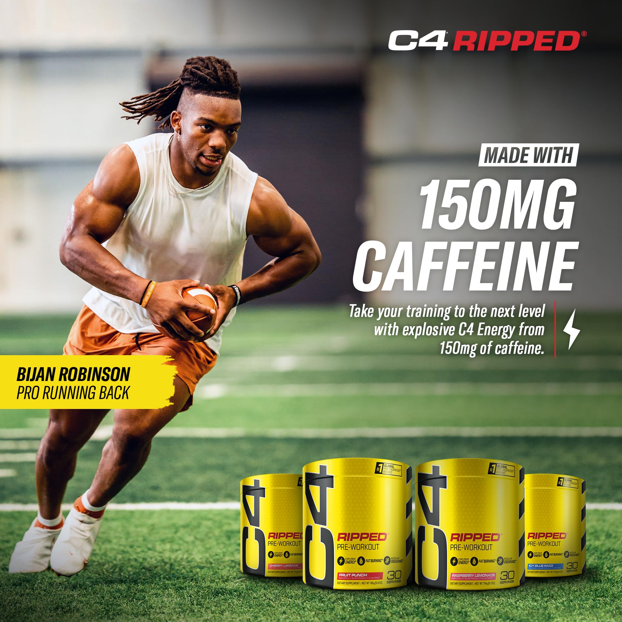 Cellucor C4 Ripped Pre Workout Powder ICY Blue Razz | Creatine Free + Sugar Free