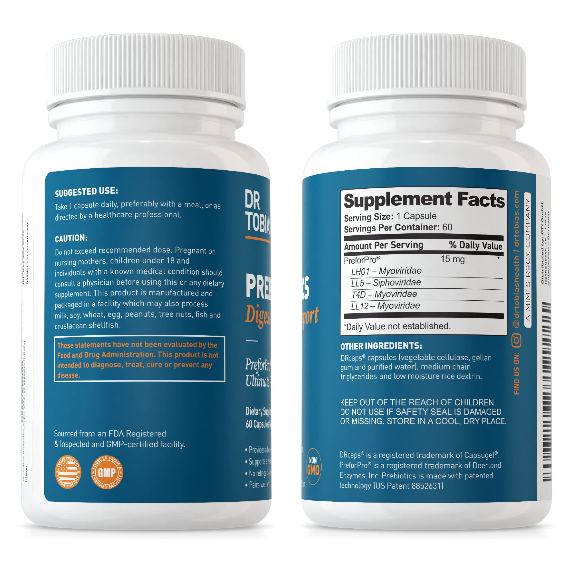 Dr. Tobias Prebiotics, Supports Digestion & Gut Health, Feed Good Probiotic Bacteria