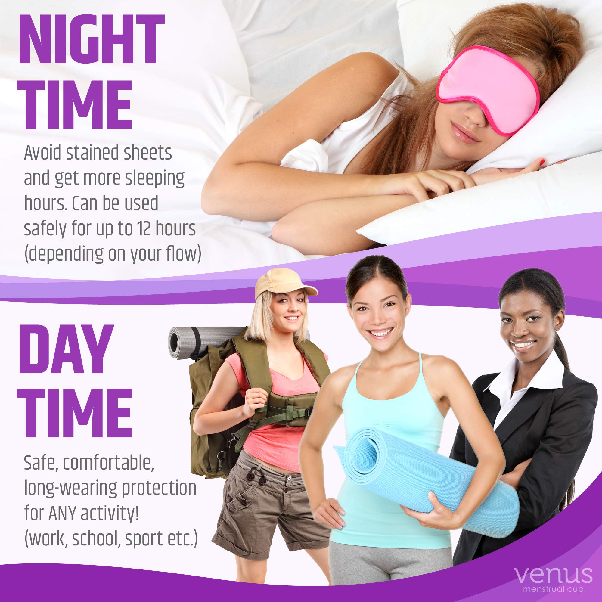 Venus Large Menstrual Cup – High Capacity for Heavy Flow -Made in USA - 100% Medical Grade Silicone