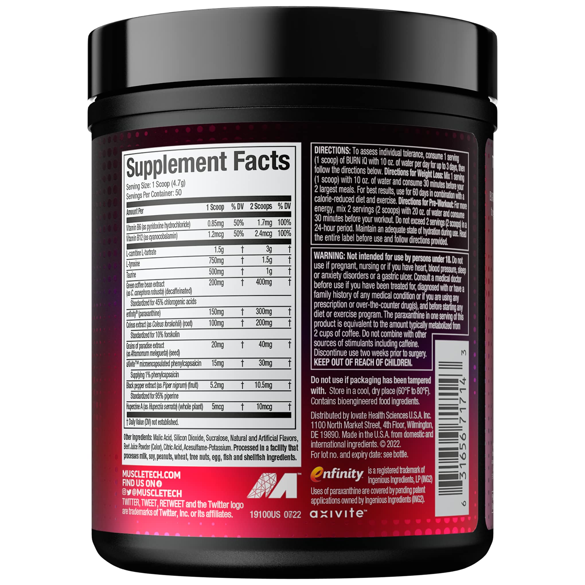 MuscleTech Burn IQ Smart Thermo Supplement Fueled with Paraxanthine Enhanced Energy