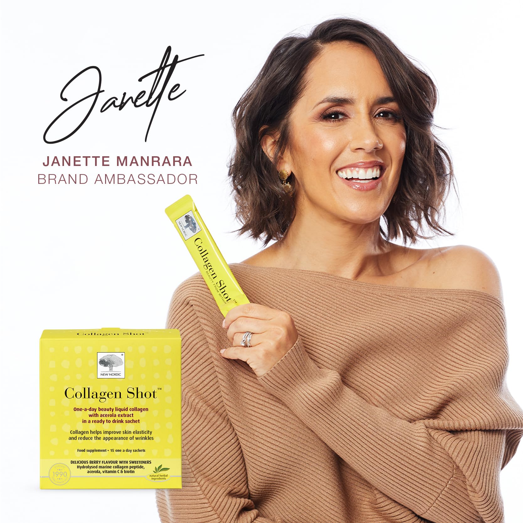 New Nordic Collagen Shot High-Absorbency Premium Liquid Daily Sachets - 15x Hydrolysed Shots - Freshwater Marine Collagen