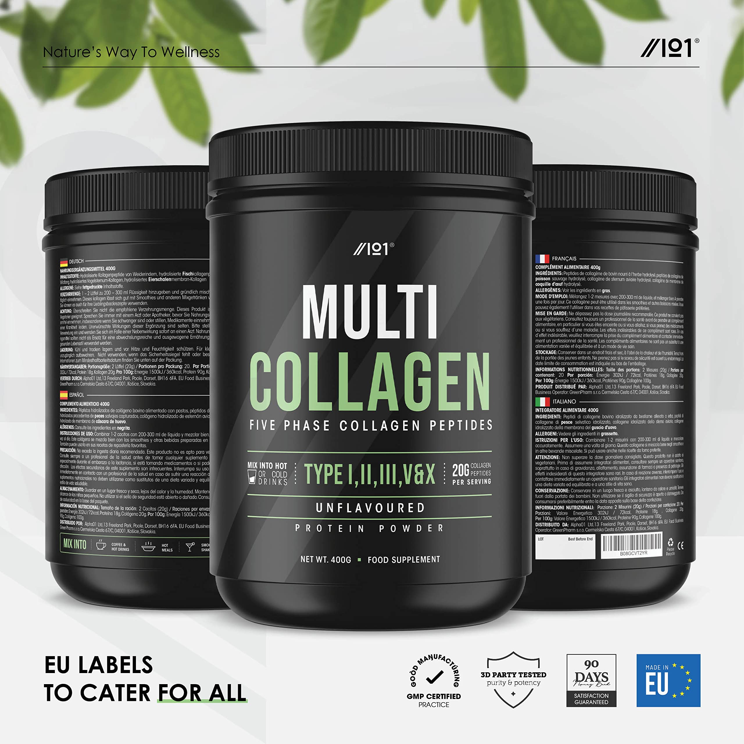 Multi Collagen Protein Powder (400g) - Types I, II, III, V & X - Hydrolyzed Grass Fed Bovine, Wild Caught Fish