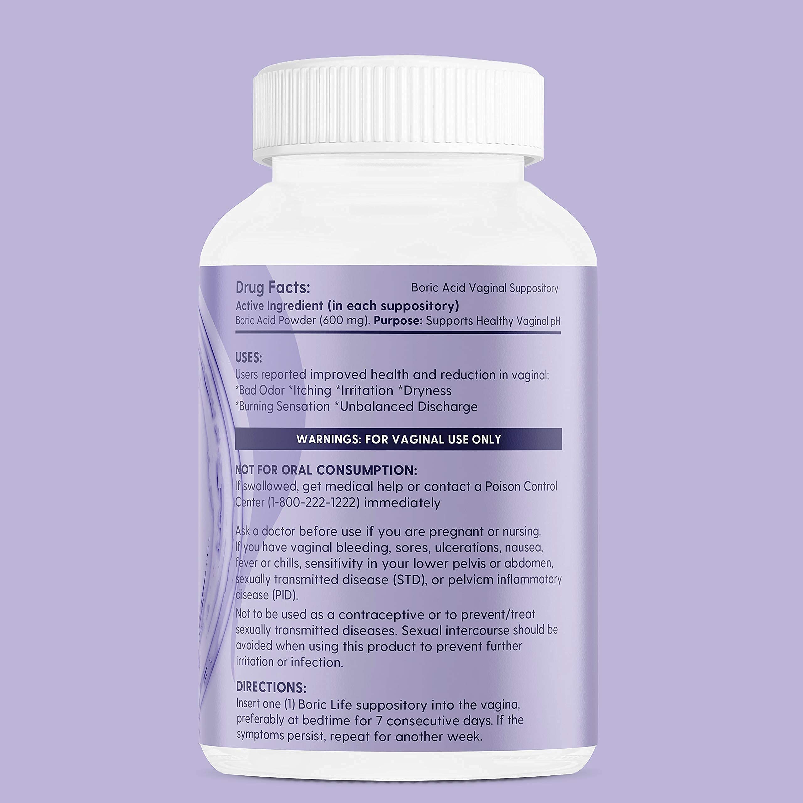 Peachlife Boric Acid Suppositories in Vegetable Capsules - USA Made - Vaginal pH