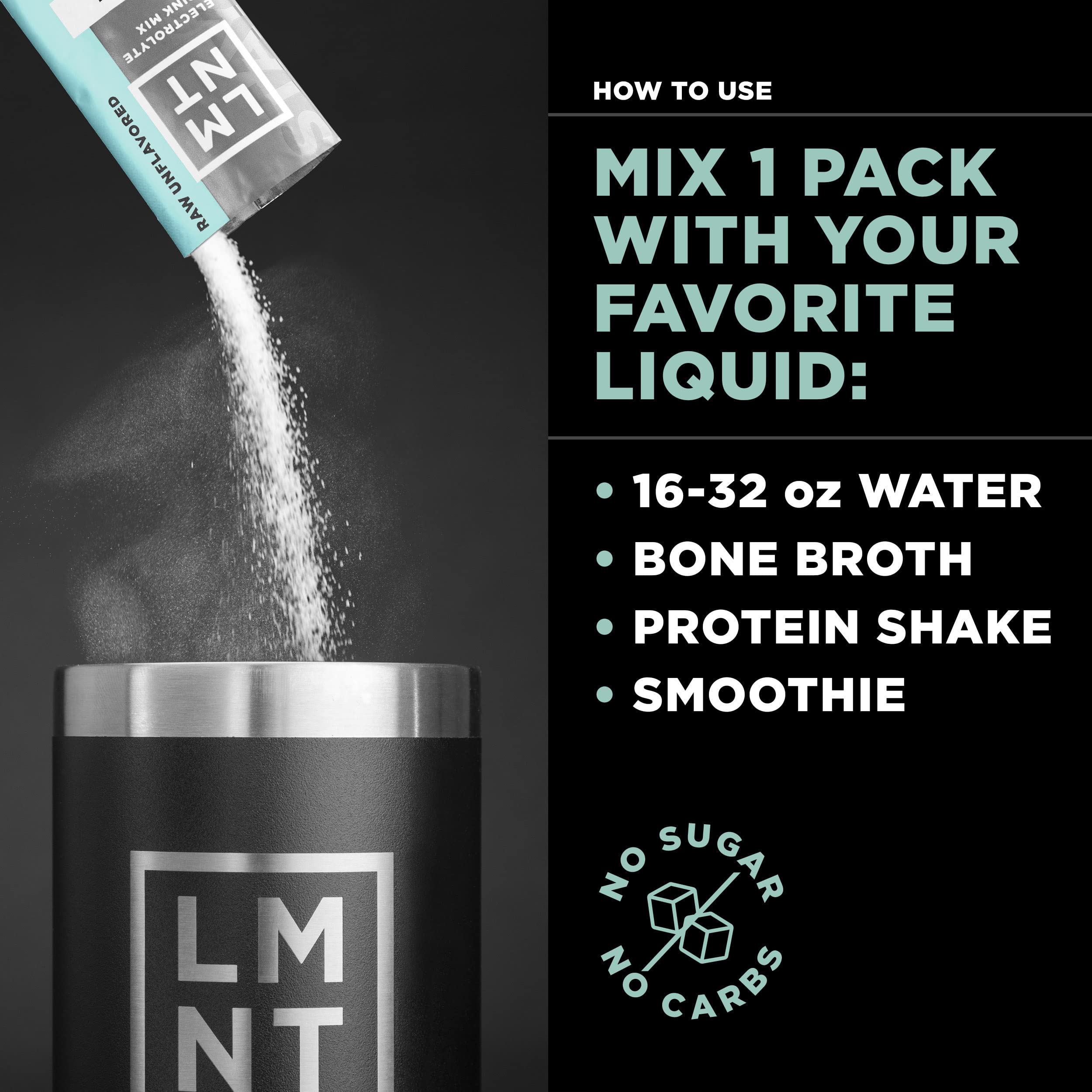 LMNT Zero-Sugar Electrolytes - Raw Unflavored Salt - Hydration Powder Packets