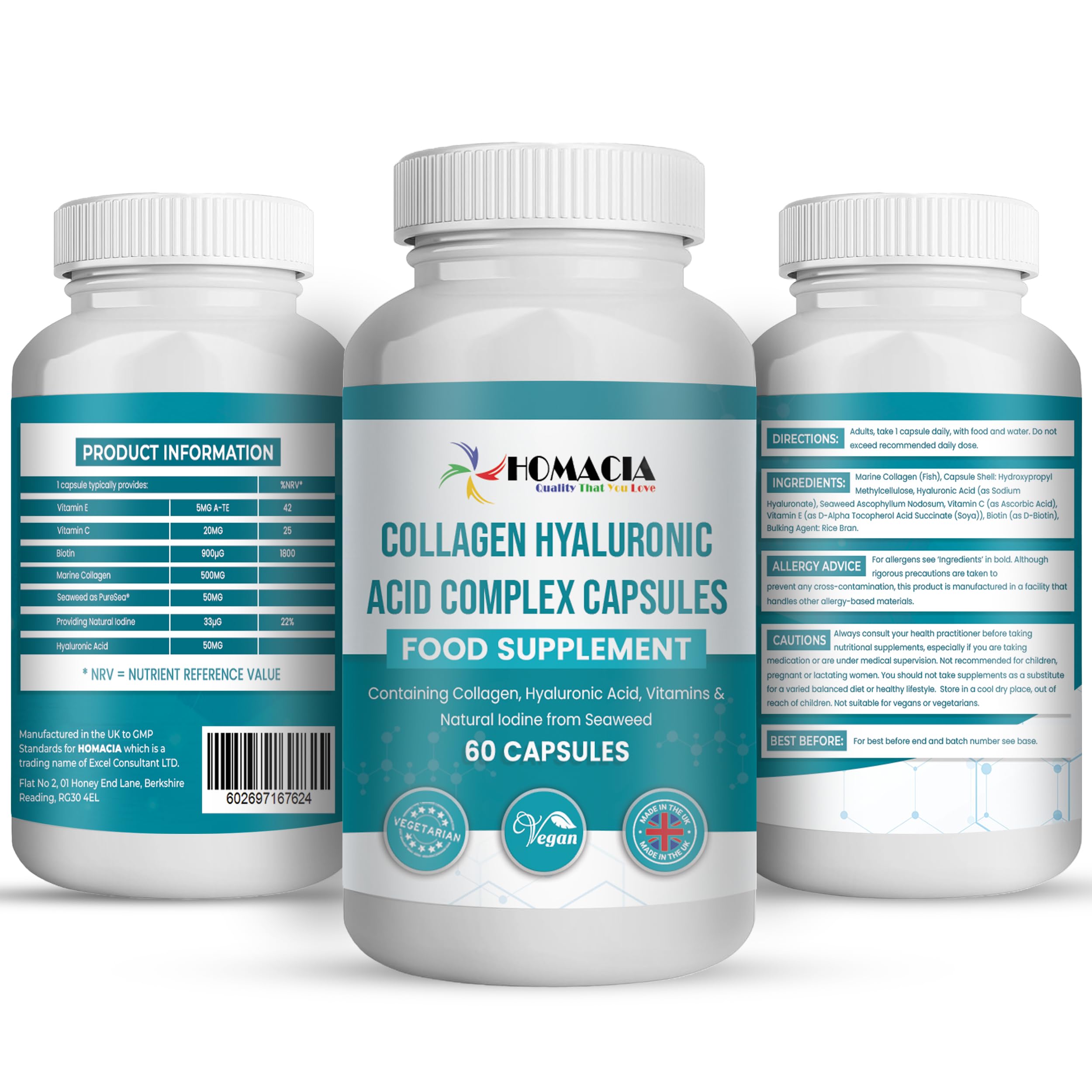 Homacia’s Collagen Capsules | Marine Collagen with Hyaluronic Acid | Pure Collagen Supplements for Women