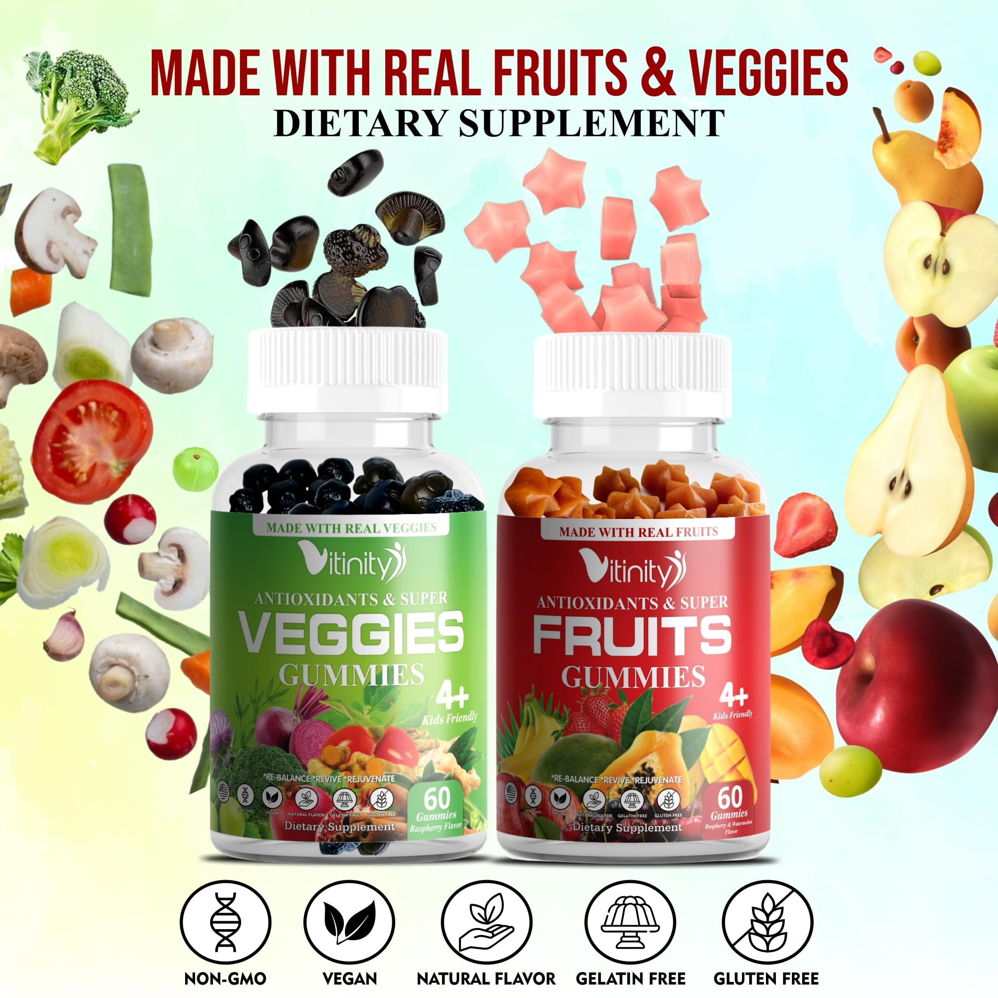 VITINITY Made with Real Fruit-Real Veggie Gummies-Superfood Vegetable Vitamin Sup