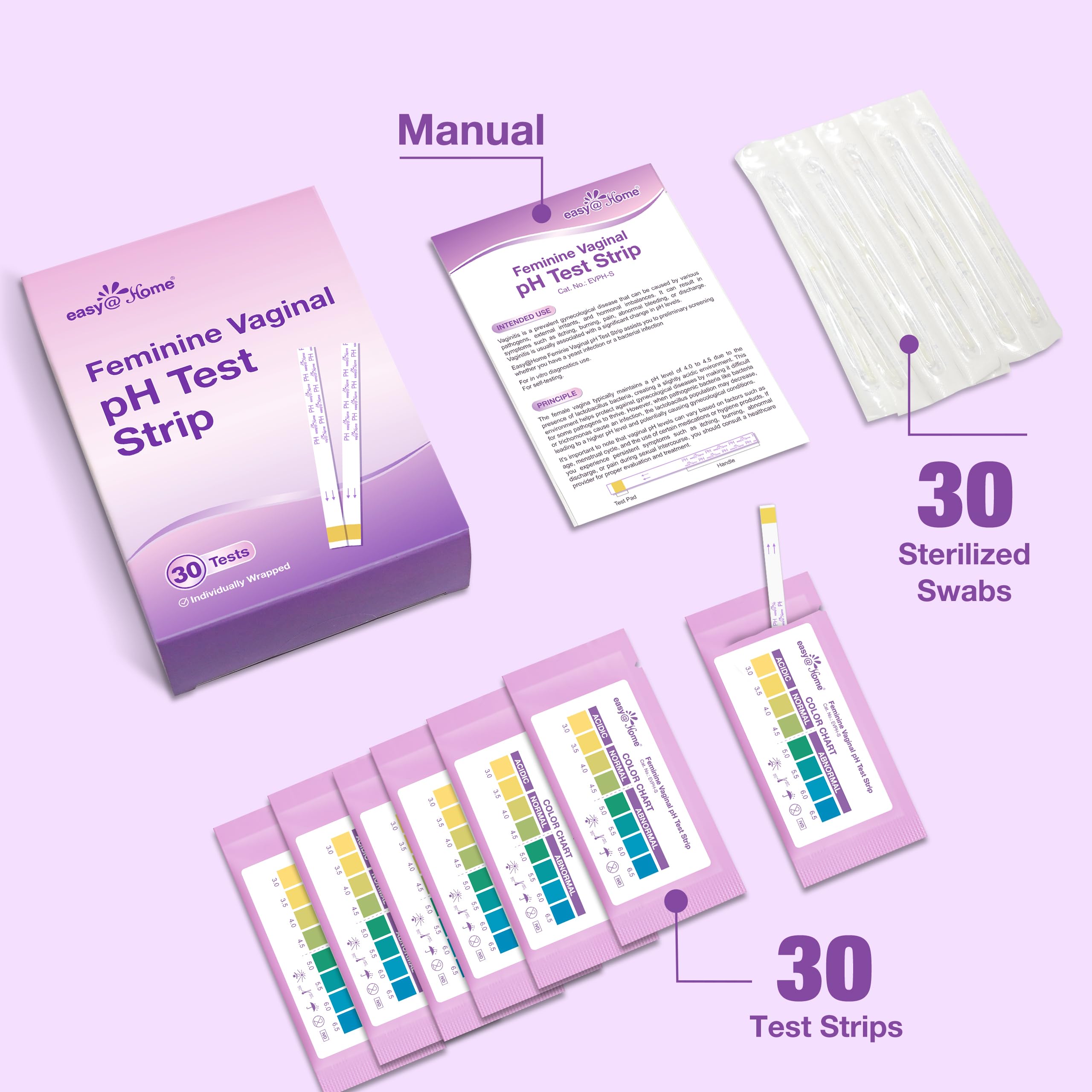 Easy@Home Vaginal pH Test -30 Strips | BV Test Kit at Home for Women | Yeast Infection Test + pH Balance