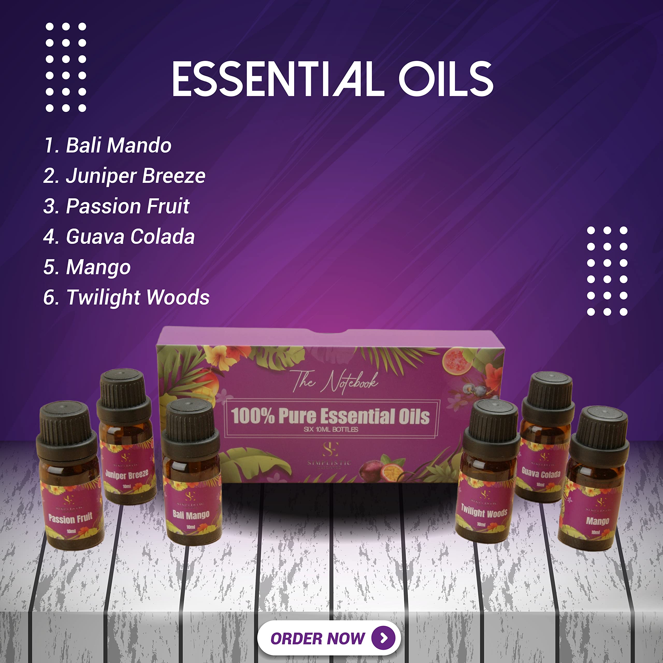 Simplistic Elegance Essential Oils Set - Top 6 Natural Aromatherapy Oils for Diffusers Humidifier Massage