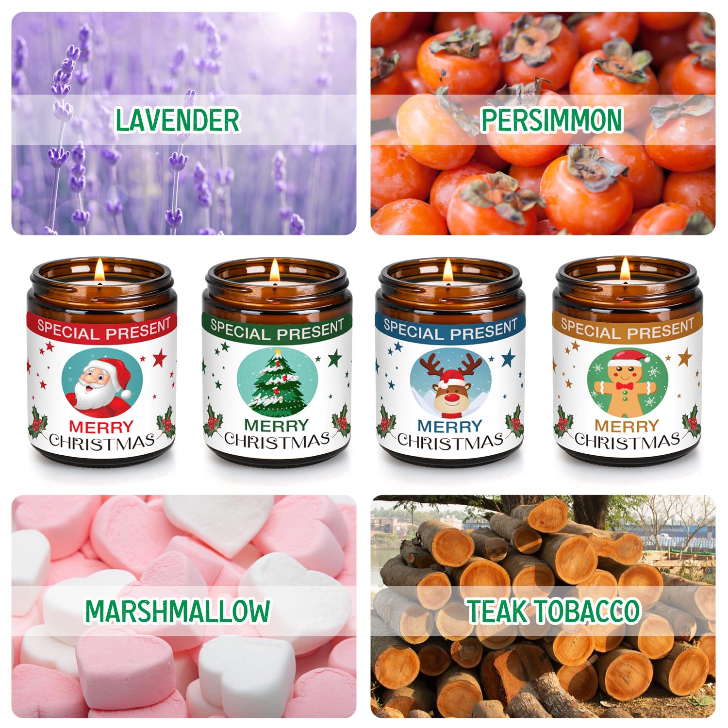 Christmas Candle Set Scented Candle Gift Set, 4 Pack 28 oz Christmas Scented Candles Over 180 Hours