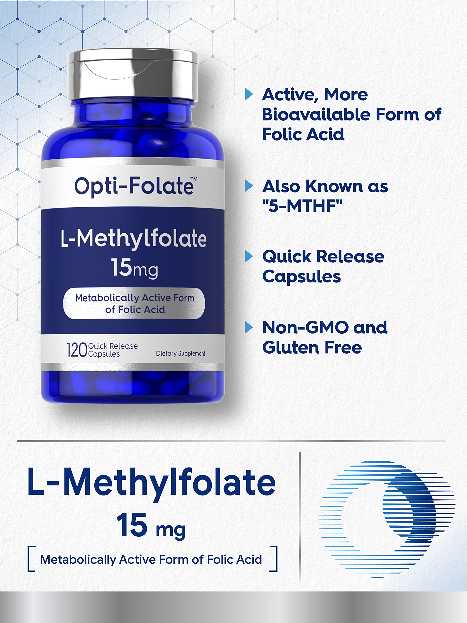 Carlyle L Methylfolate 15mg | 120 Capsules | Value Size | Max Potency | Optimized