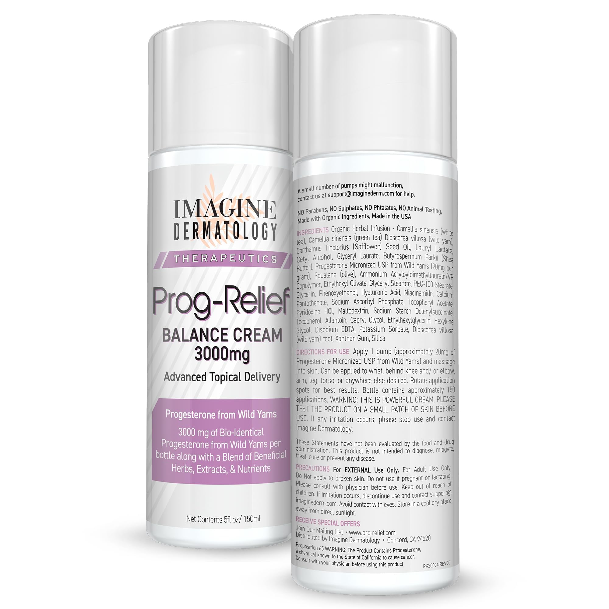 Imagine Dermatology Bio-Identical Progesterone Cream, 50% More - 3000mg, 150 Pump Doses