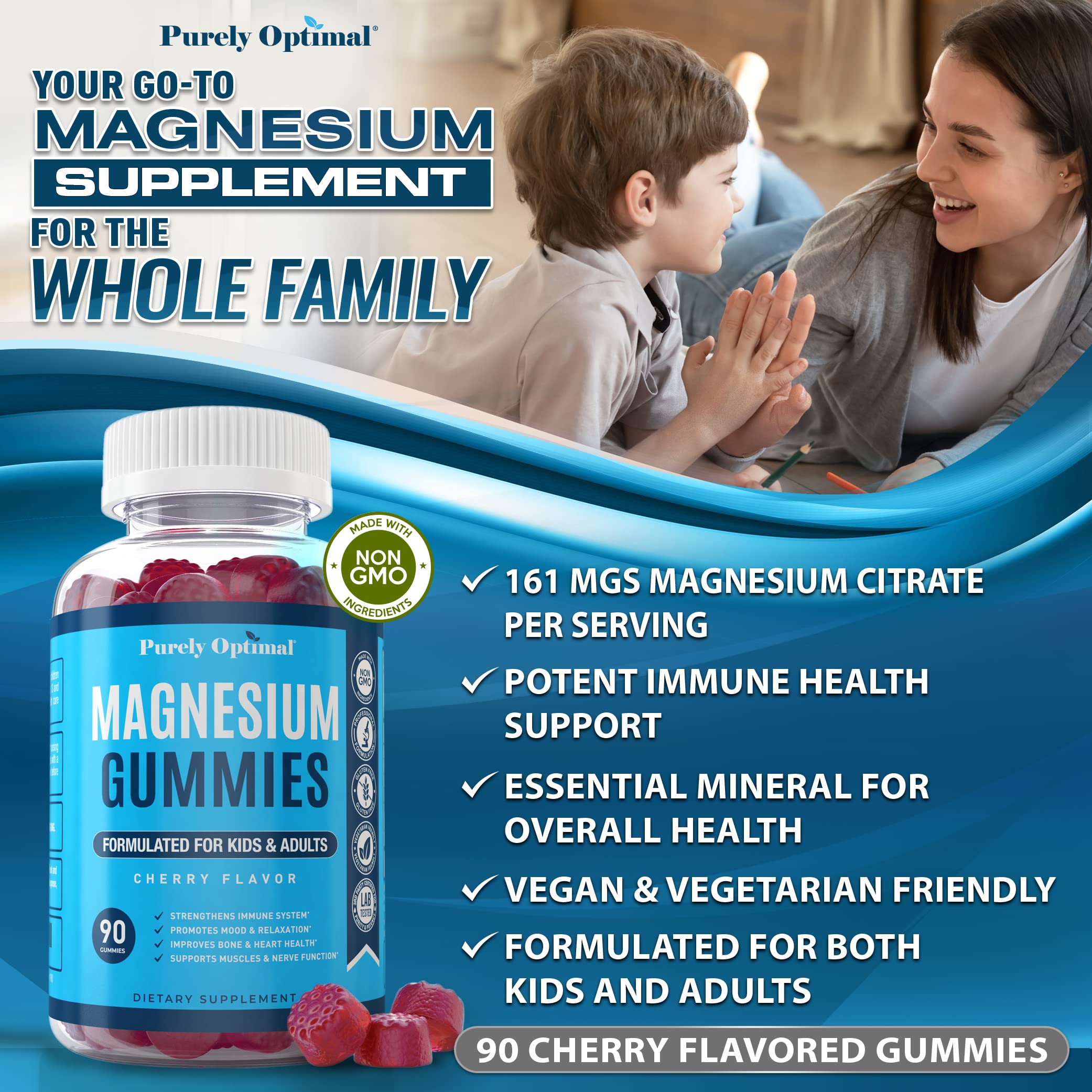 Premium Magnesium Gummies Kids & Adults - Magnesium Citrate for Digestion Support