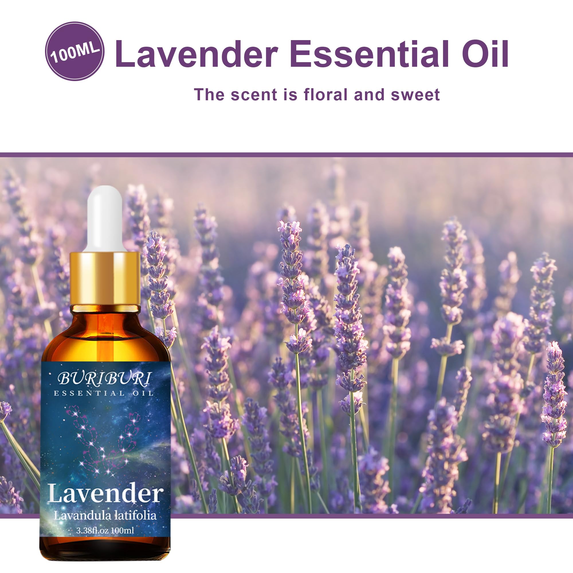BURIBURI Lavender Essential Oil 100ML, 100% Pure Undiluted, Natural, Organic Aromatherapy Oil Lavender Oils