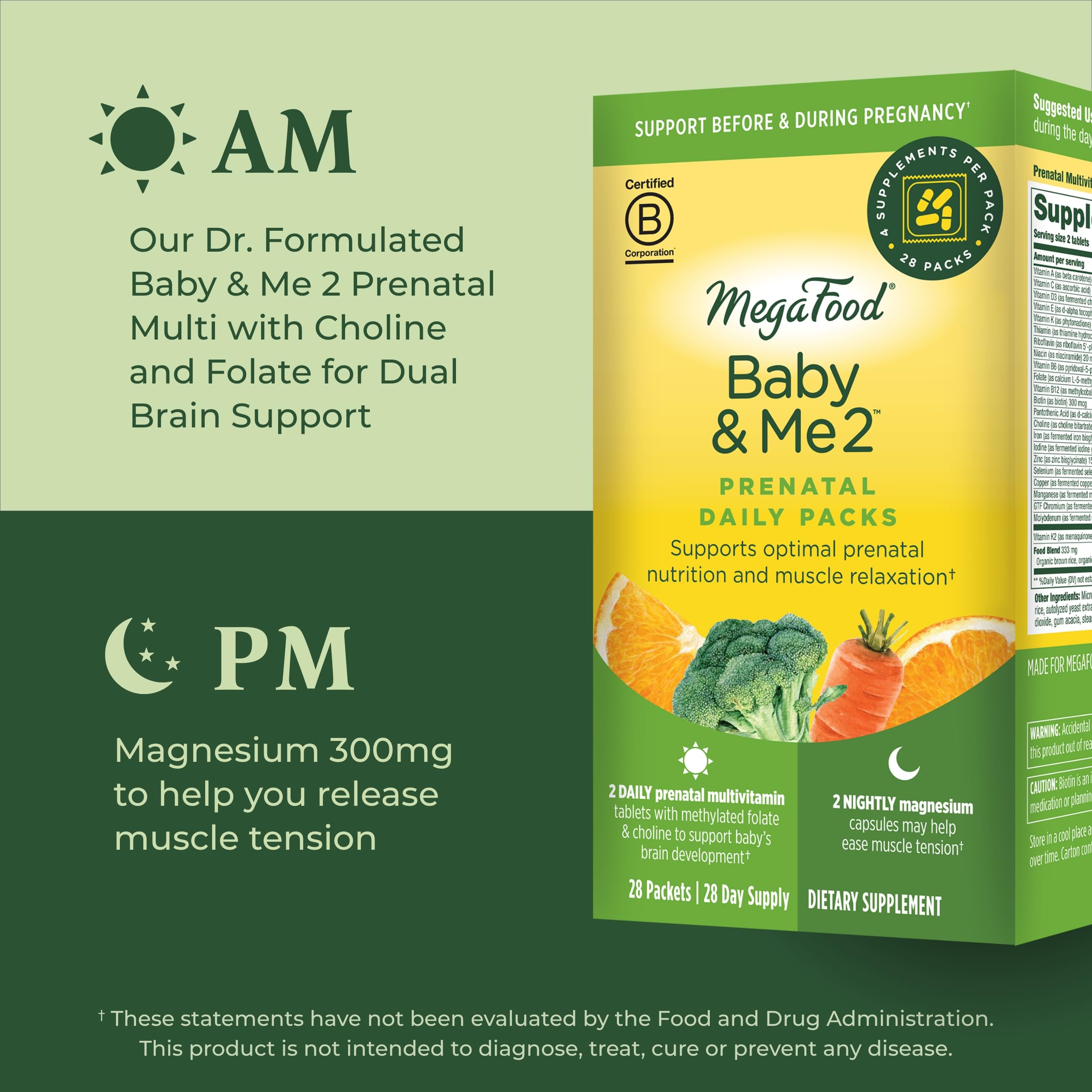 MegaFood Prenatal Vitamin & Minerals + Magnesium Supplement Daily Pack