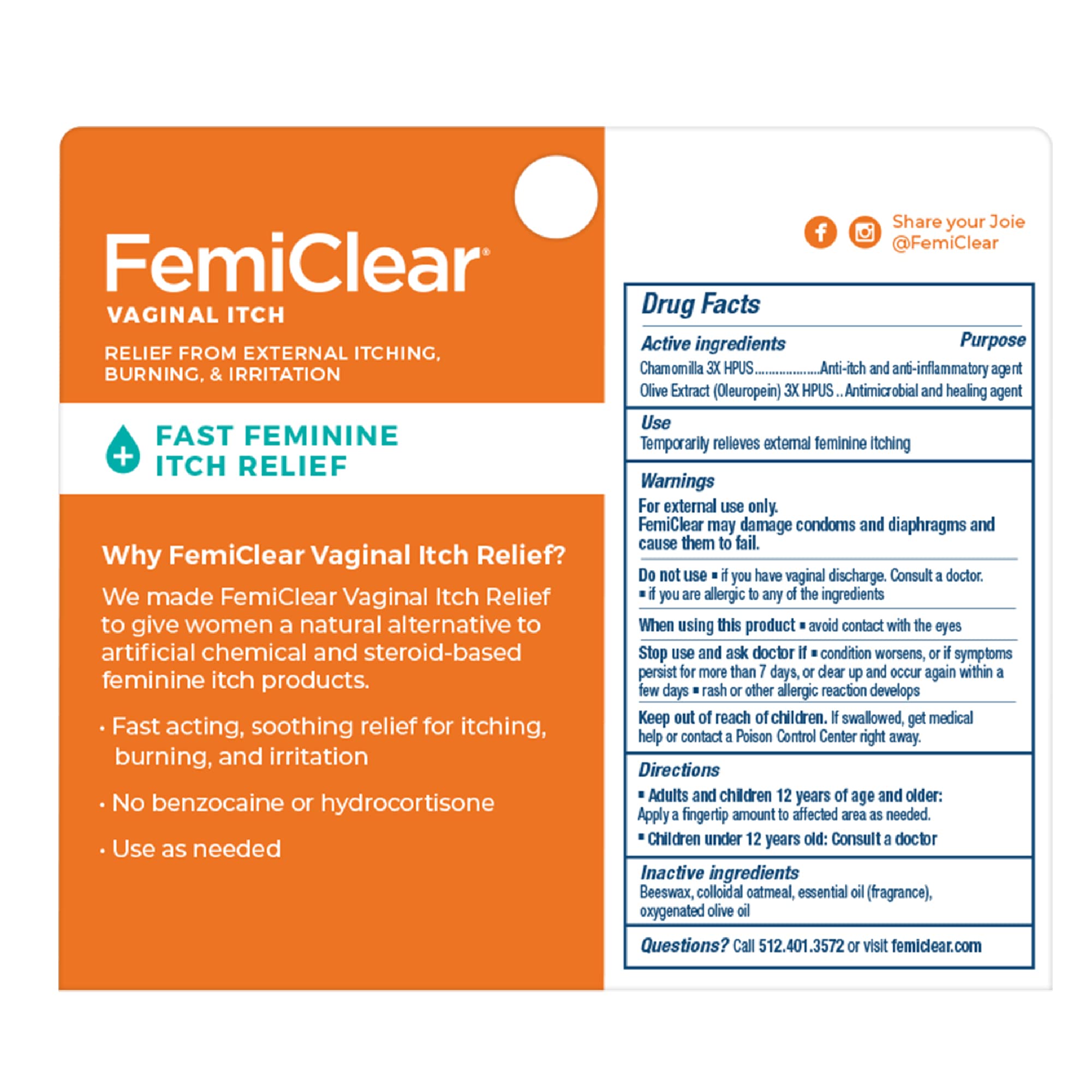 FemiClear Vaginal Itch Relief | Fast Feminine Itch Relief | Made With All-Natural & Organic Ingredients