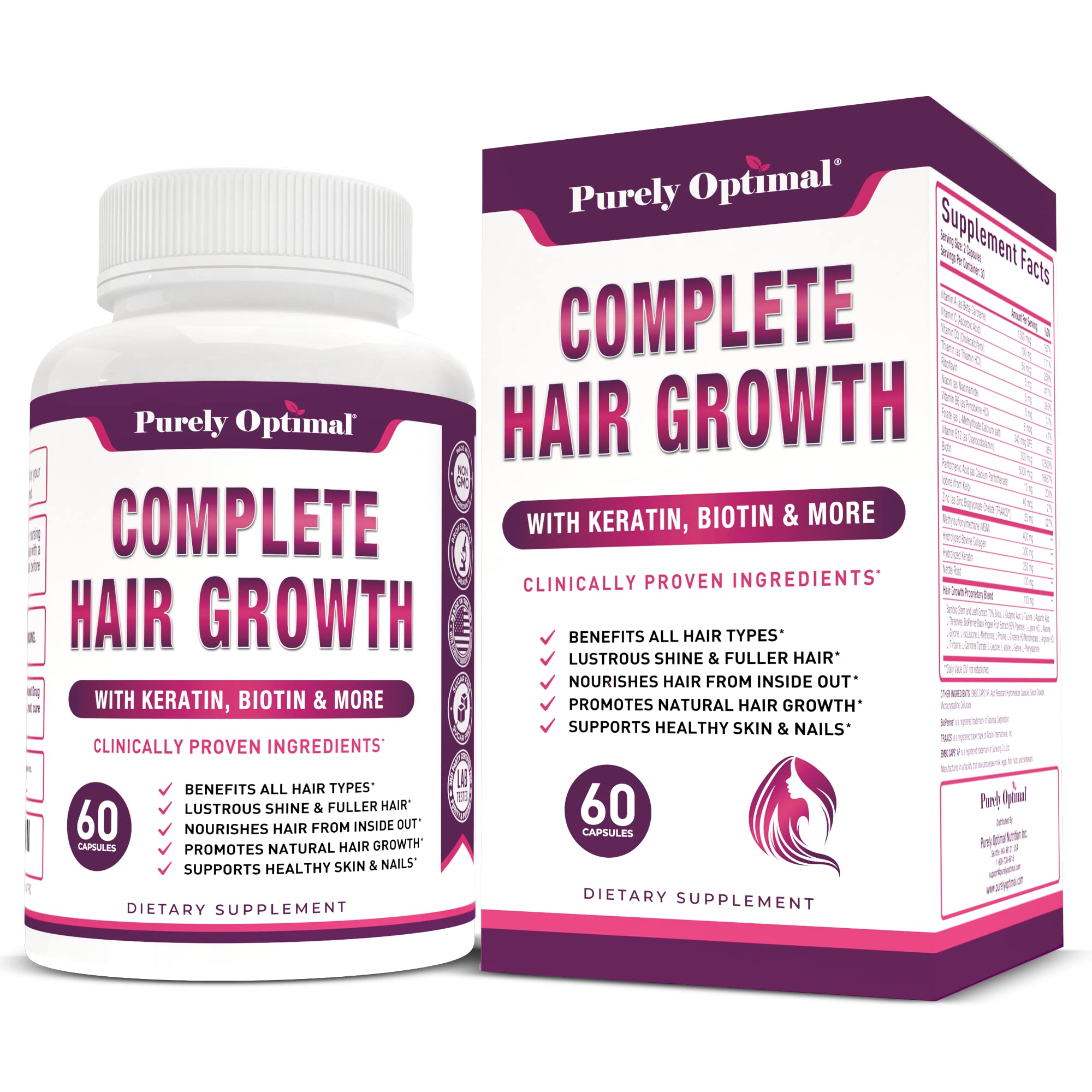 Premium Hair Growth for Women & Men - Hair Growth Vitamins w/ Biotin & Keratin 
