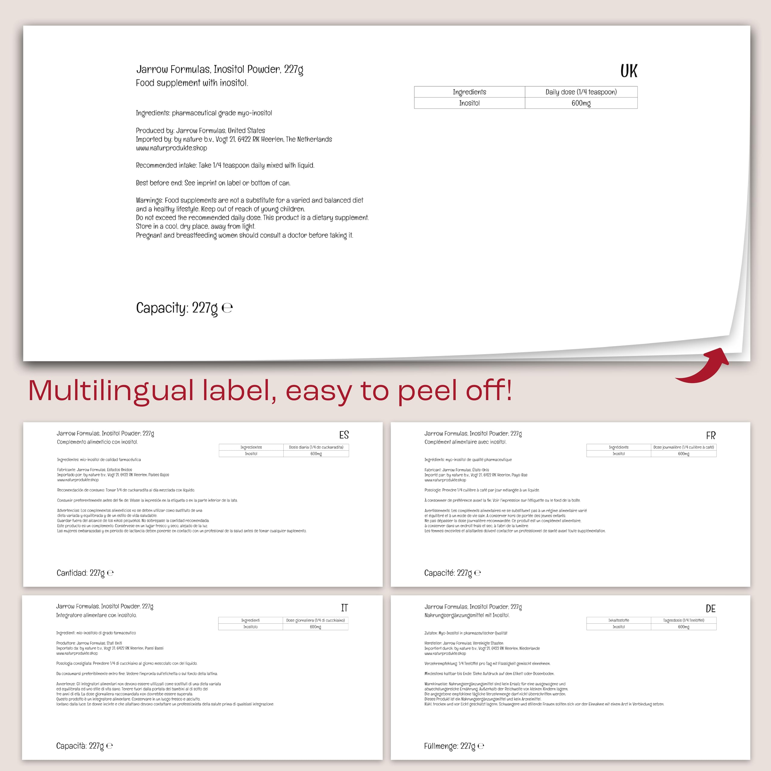 Jarrow Formulas, Inositol, as Myoinositol, High Dose, 227g Vegan Powder, Lab Tested