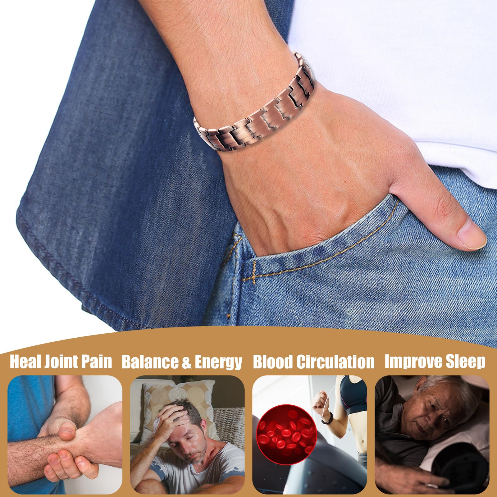 MagVIVACE Copper Bracelet for Men, Magnetic Bracelet with 3500 Gauss Magnets