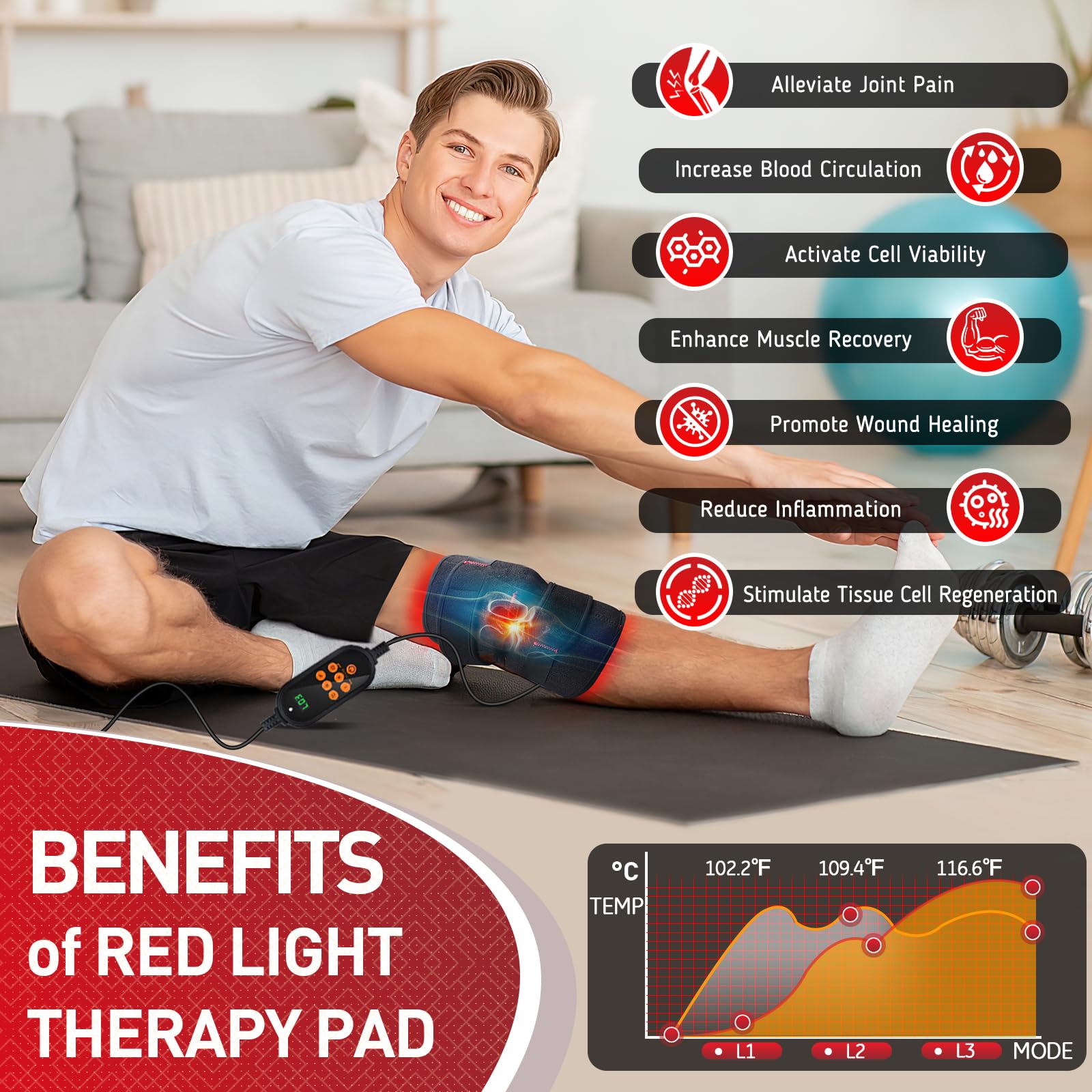 Red Light Therapy for Knee, 660nm Red Light and 850nm Near Infrared Light Therapy Device